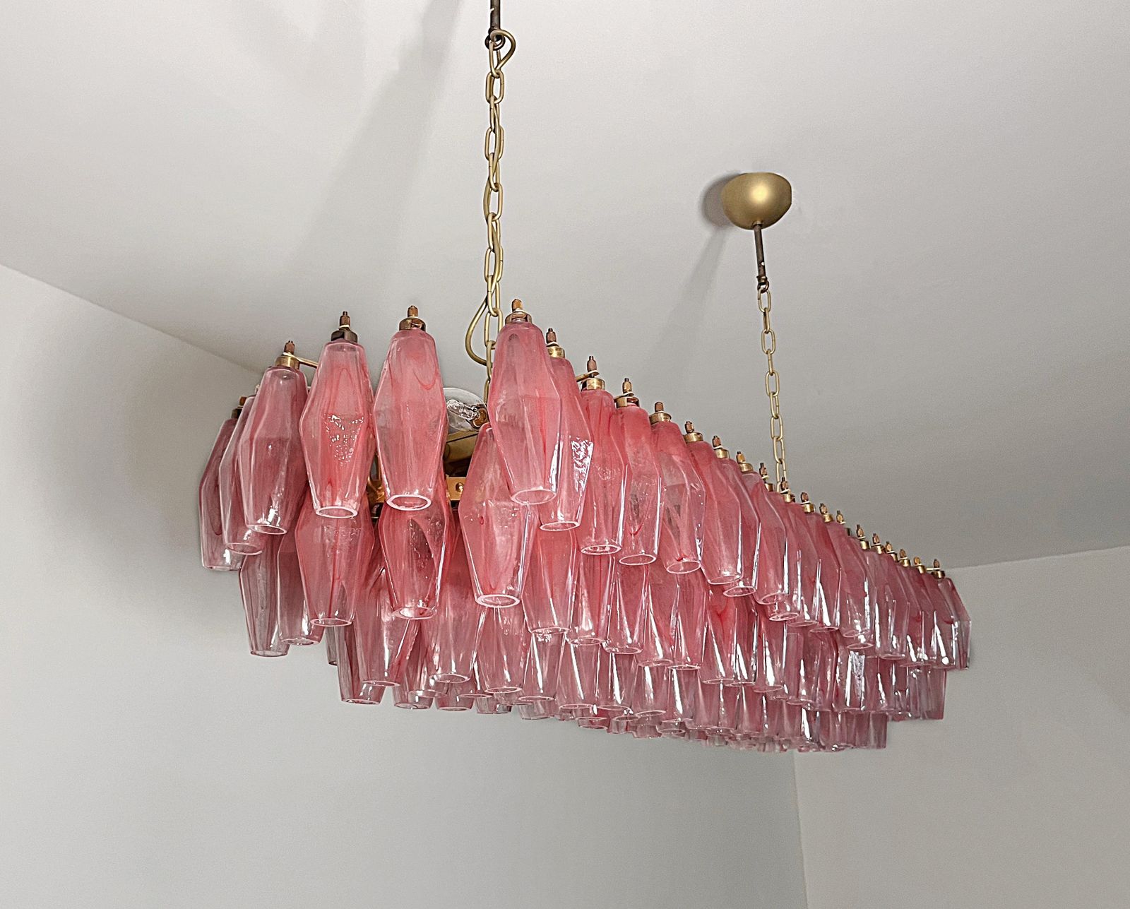 Elegant Murano Poliedri Chandelier   Carlo Scarpa   138 Pink Alabaster Glasses photo vinterior