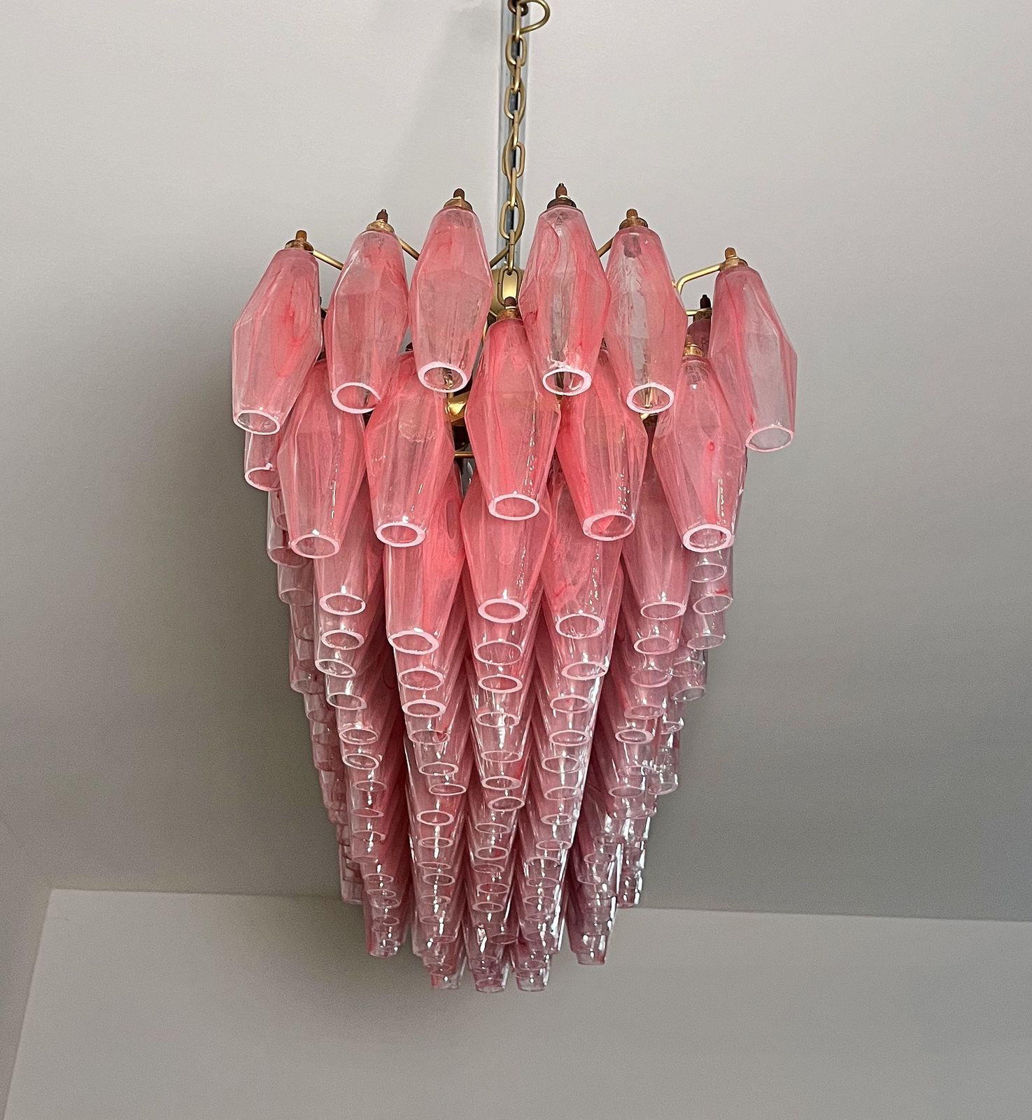 Elegant Murano Poliedri Chandelier   Carlo Scarpa   138 Pink Alabaster Glasses photo buy