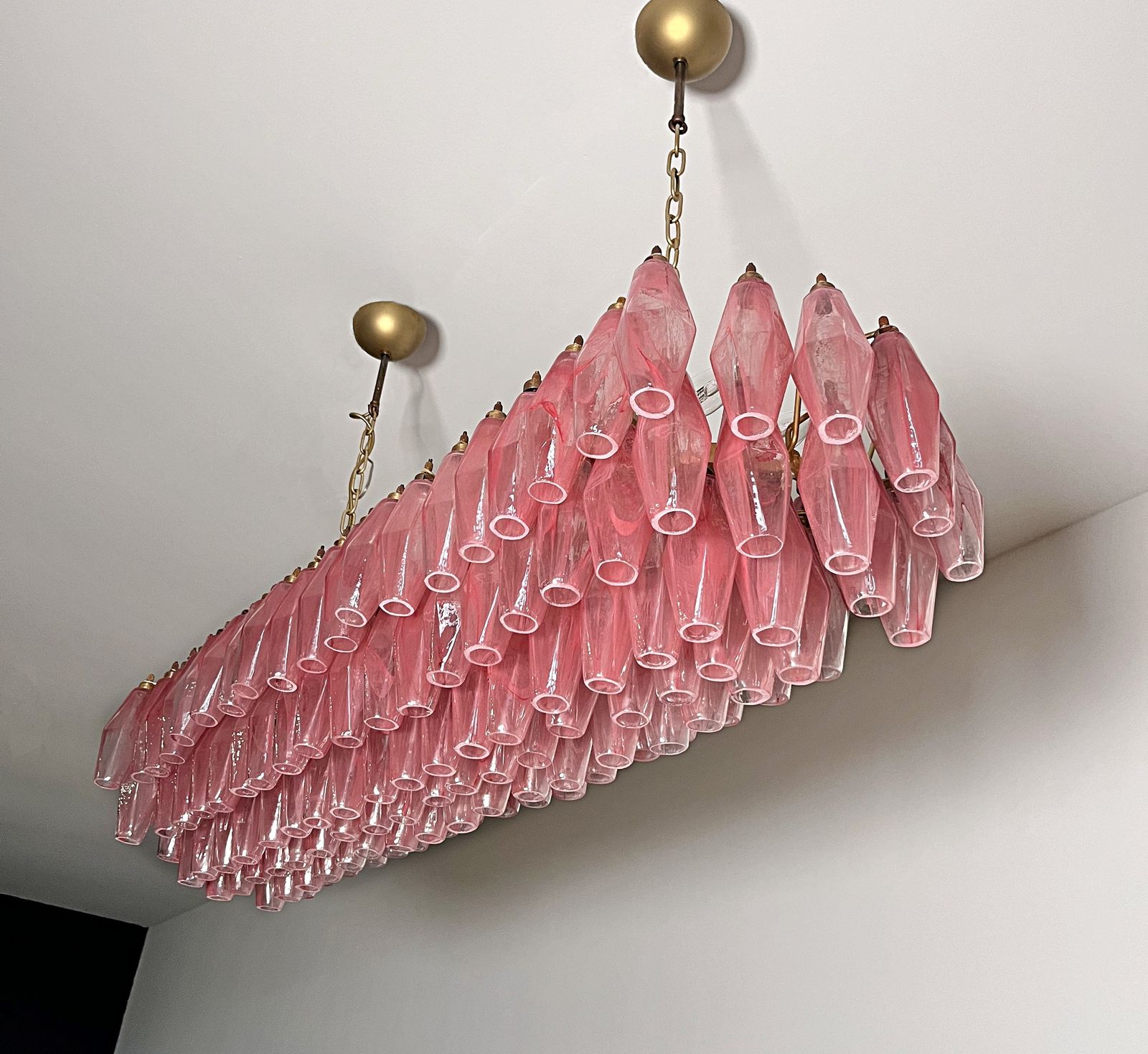 photo for sale Elegant Murano Poliedri Chandelier   Carlo Scarpa   138 Pink Alabaster Glasses