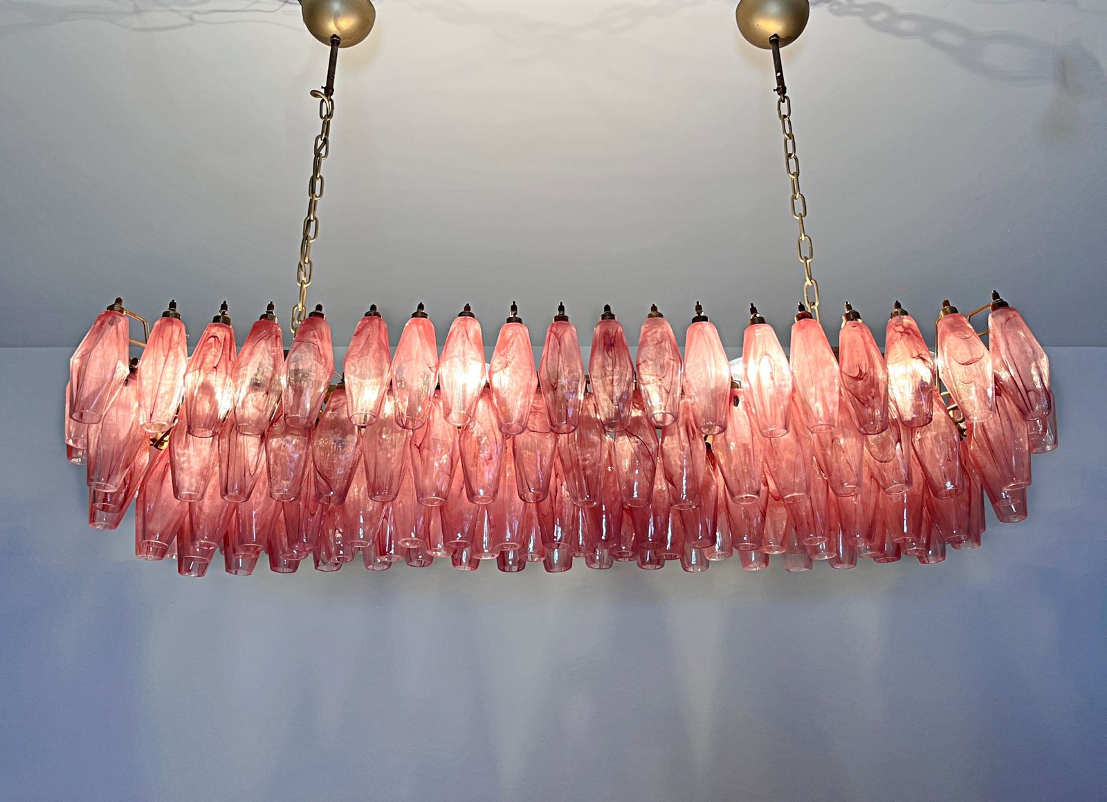 photo vintage Elegant Murano Poliedri Chandelier   Carlo Scarpa   138 Pink Alabaster Glasses