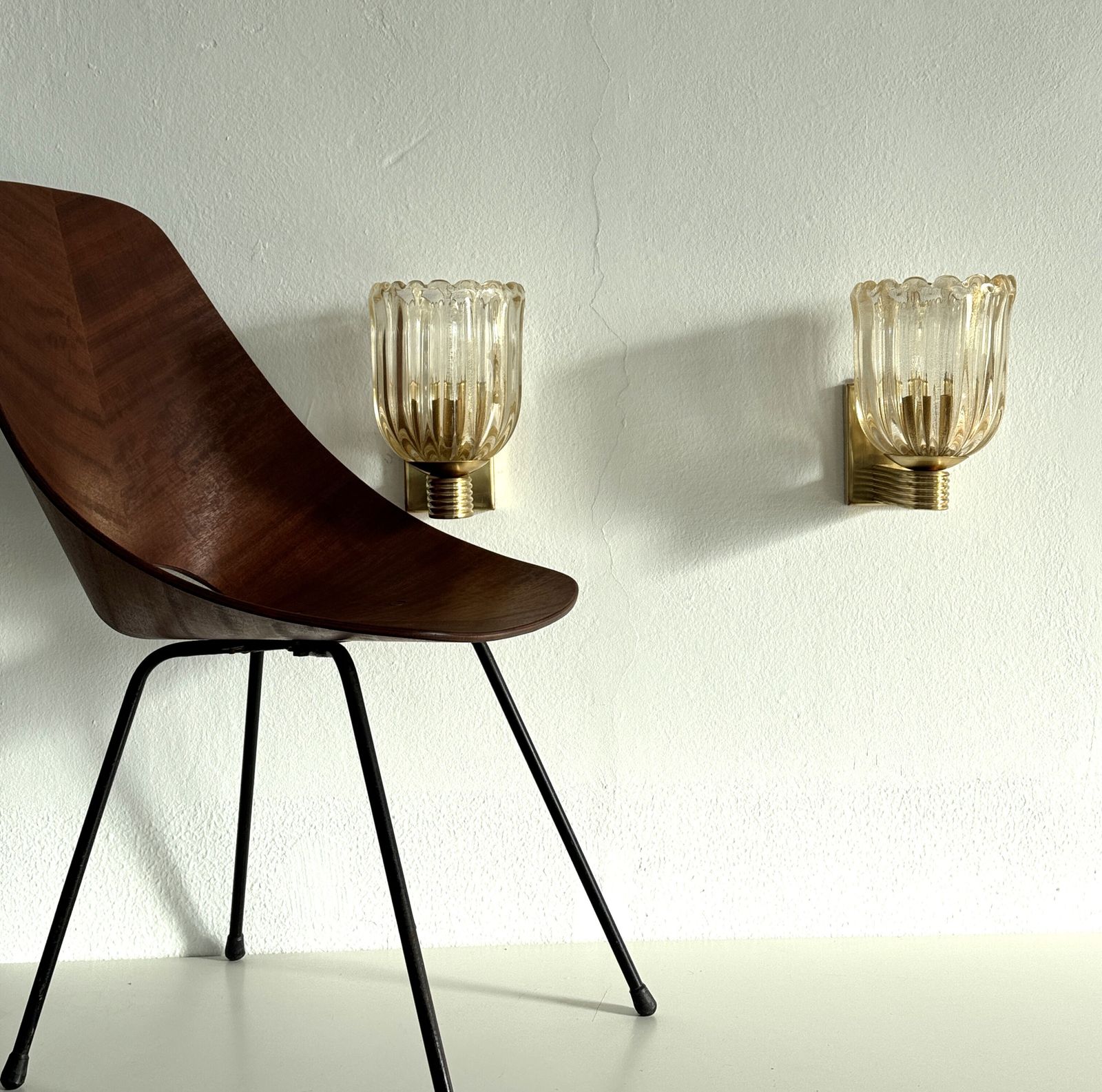 Italian Murano Crystal Glass And Brass Wall Sconces In The Art Deco Style photo furniture