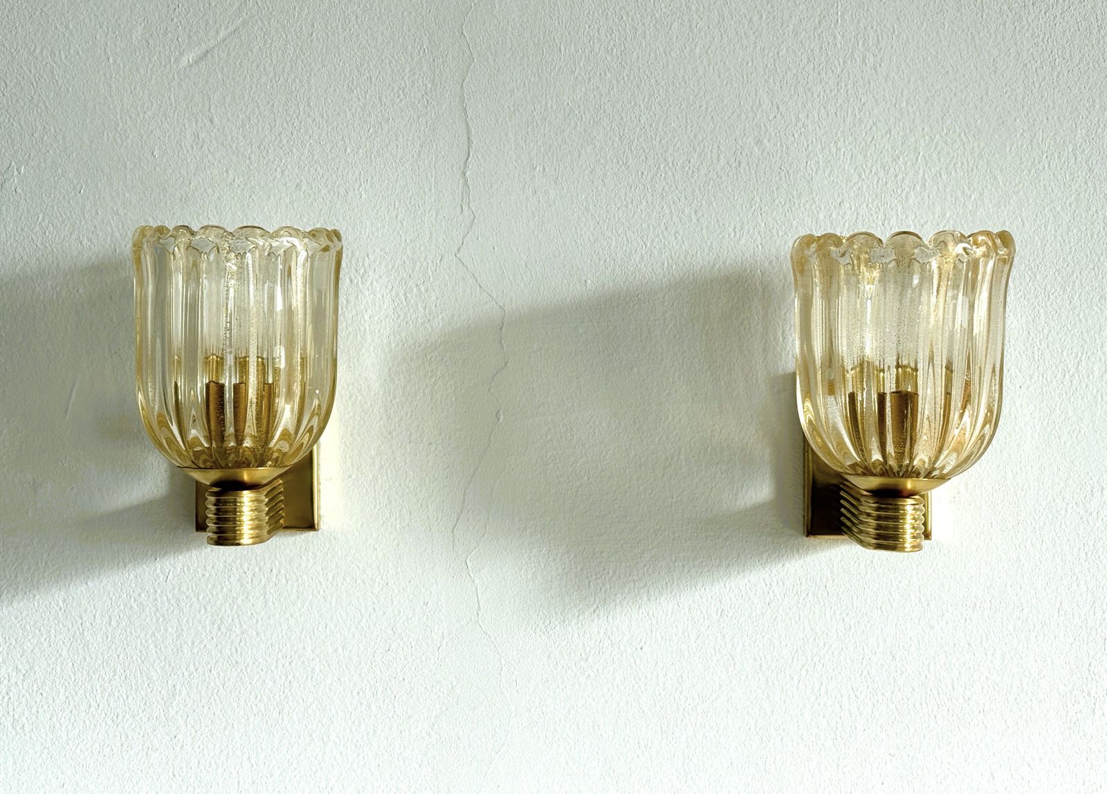 Italian Murano Crystal Glass And Brass Wall Sconces In The Art Deco Style photo for sale