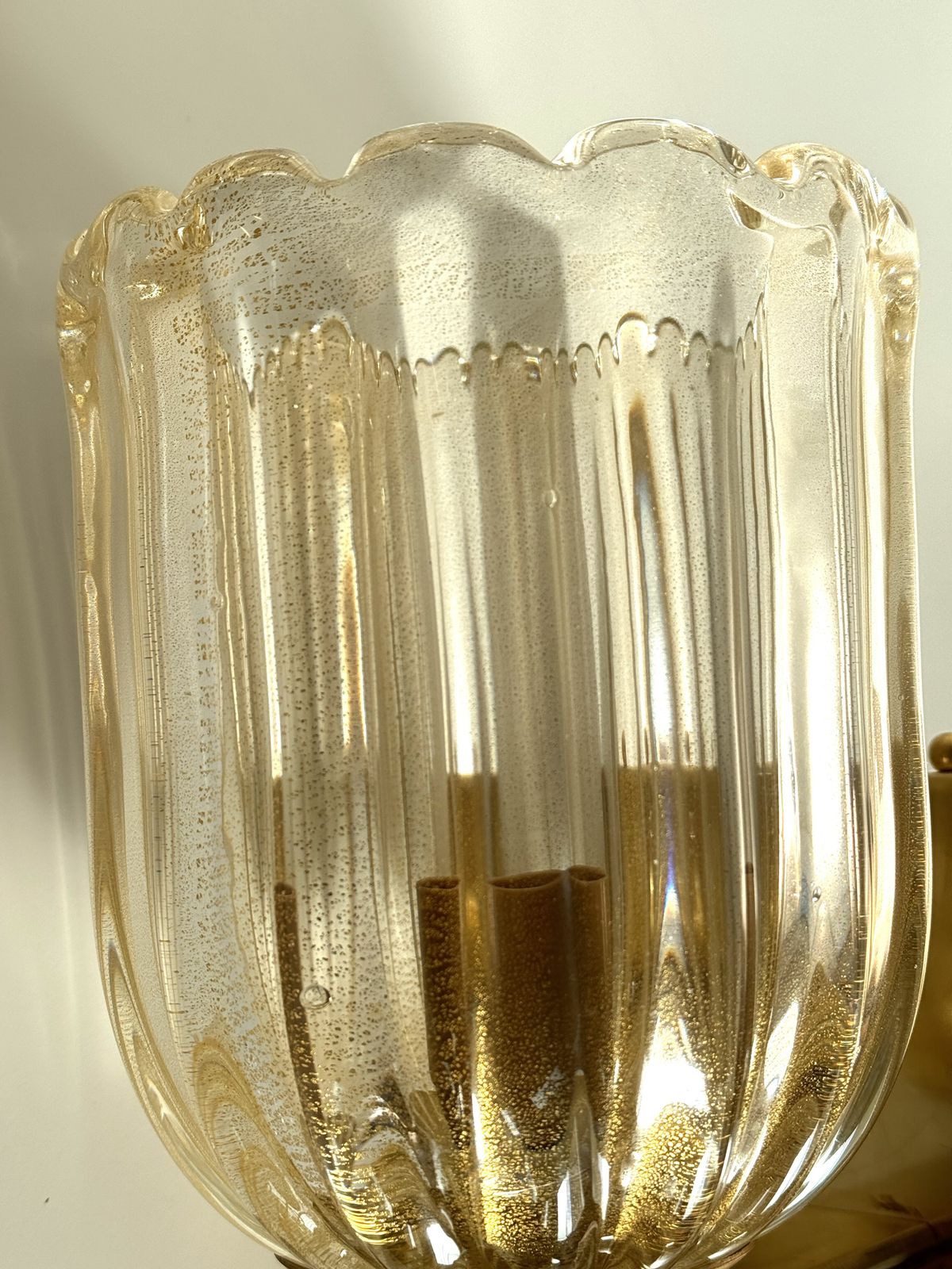 1750.0 Italian Murano Crystal Glass And Brass Wall Sconces In The Art Deco Style photo