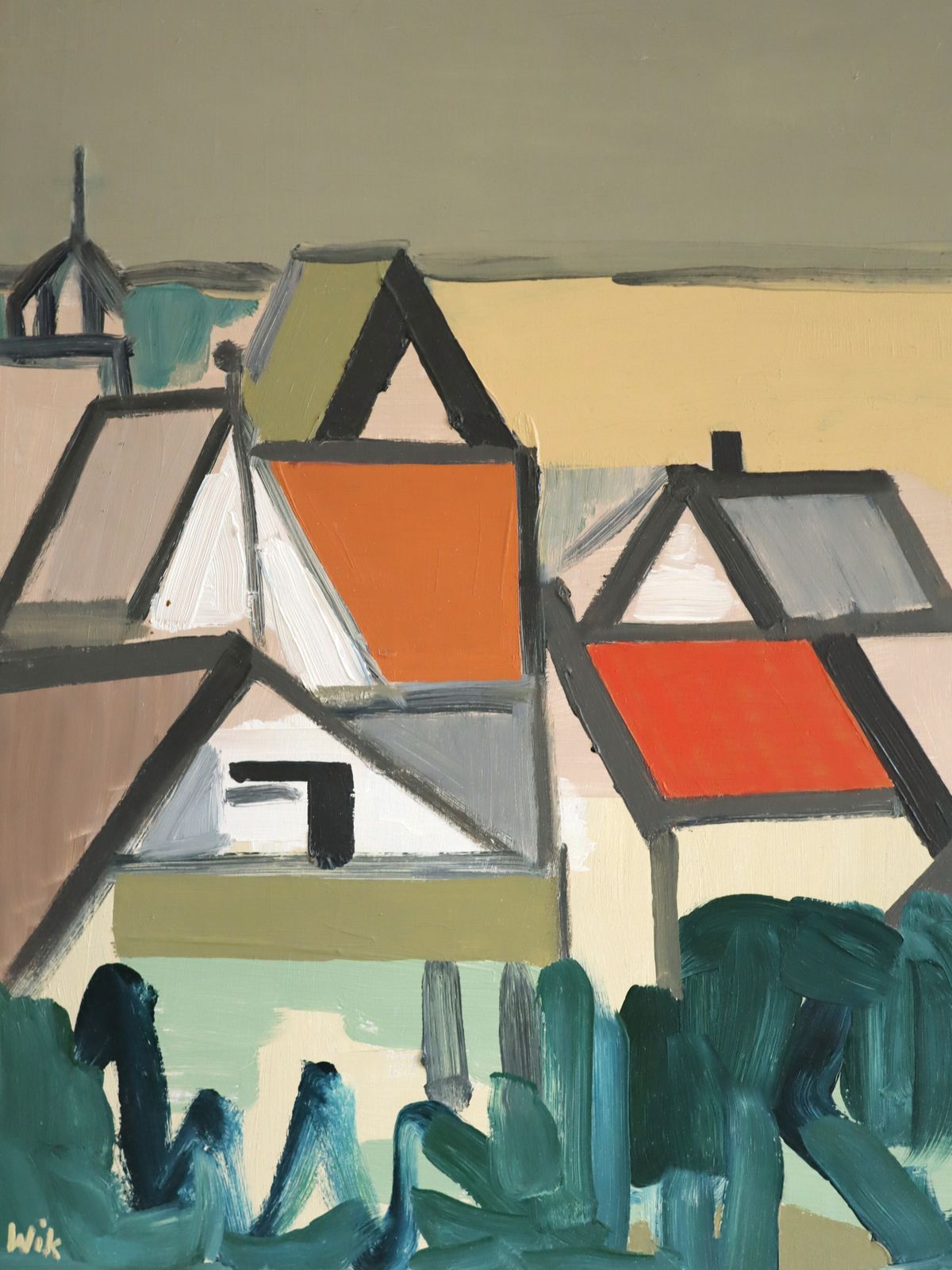 Where Houses Gather In Oil Onto Board photo vintage