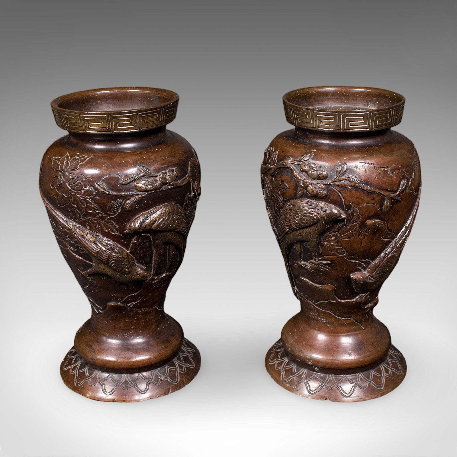 Pair Of Antique Decorative Meiji Vases, Japanese, Bronze, Bouquet Pot, Victorian photo furniture
