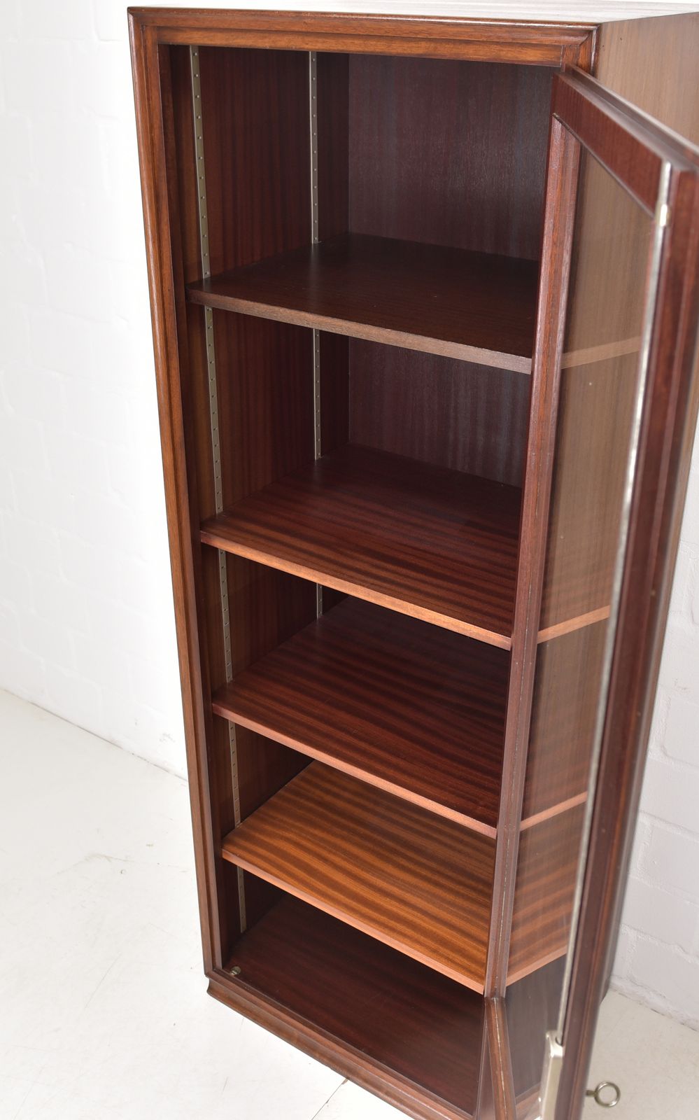 Narrow Mahogany Display Cabinet, Mid Century Art Deco, Circa 1955; Filing Cabinet On The Right, 2 Of 2 photo Furniture