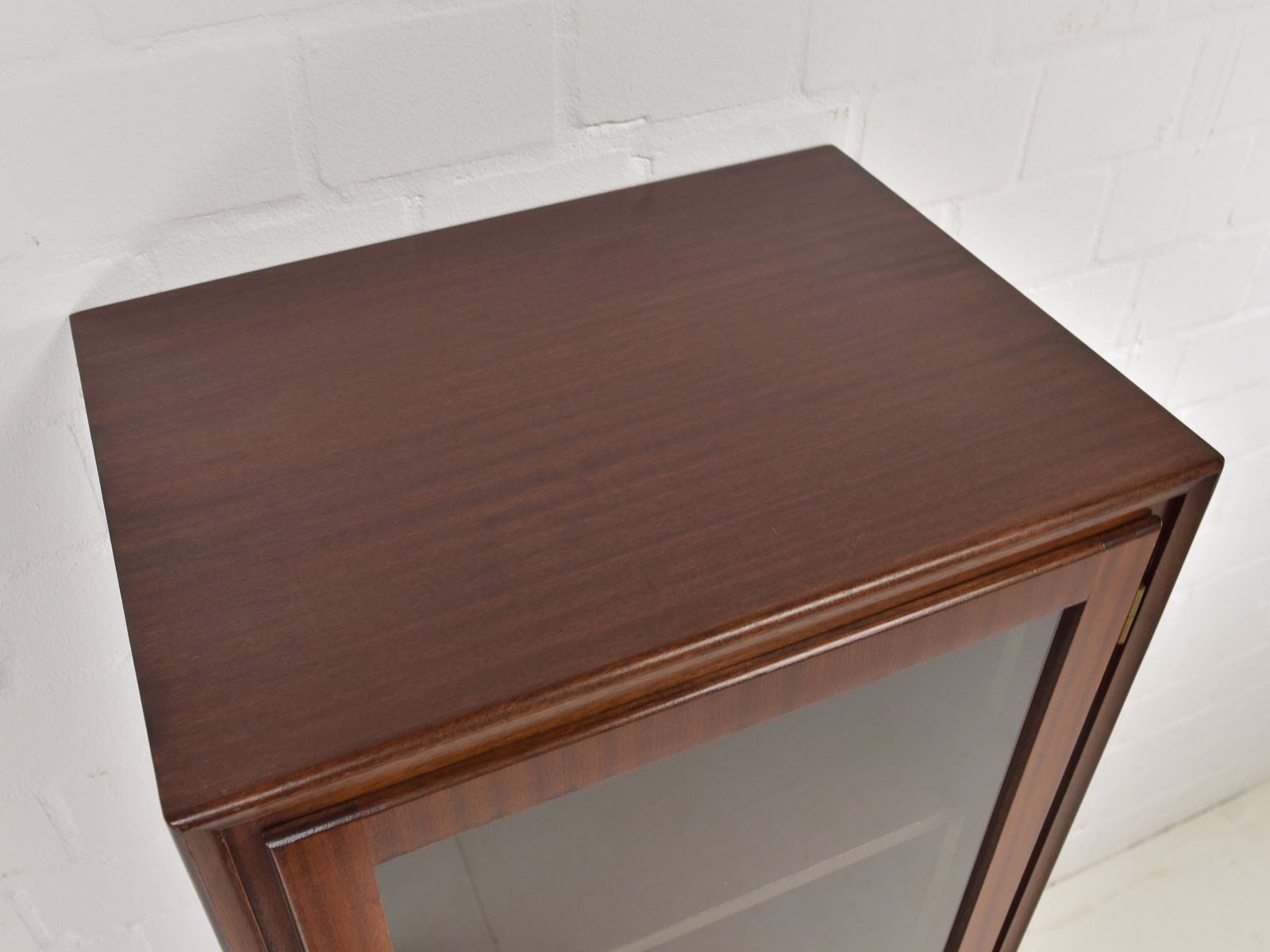 Narrow Mahogany Display Cabinet, Mid Century Art Deco, Circa 1955; Filing Cabinet On The Right, 2 Of 2 photo vinterior