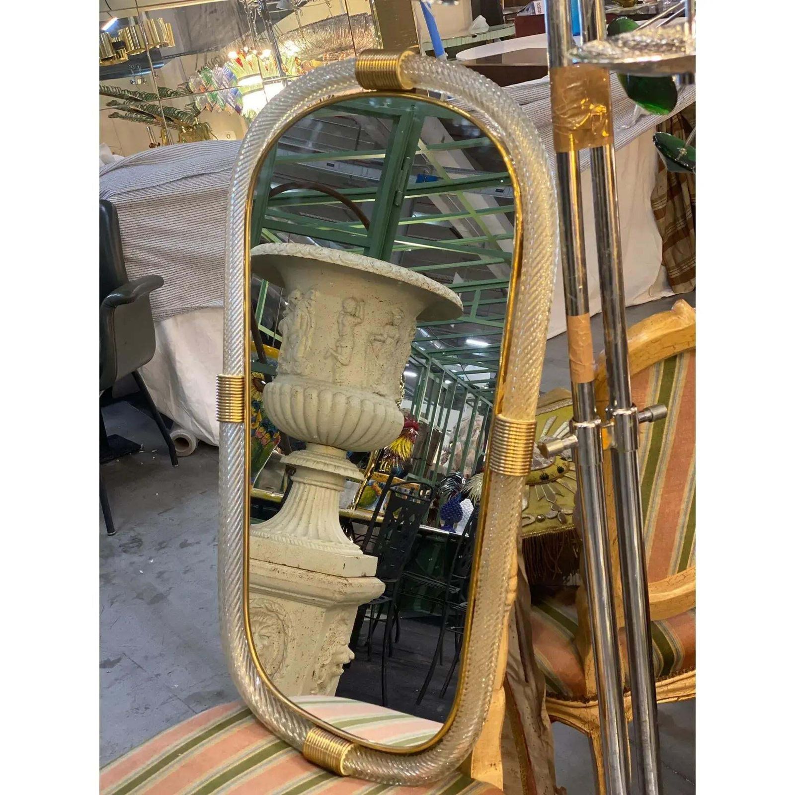 Elegant Pair Of Murano Glass Mirrors In Gold Leaf, Italy, “Torciglione” Design photo vinterior