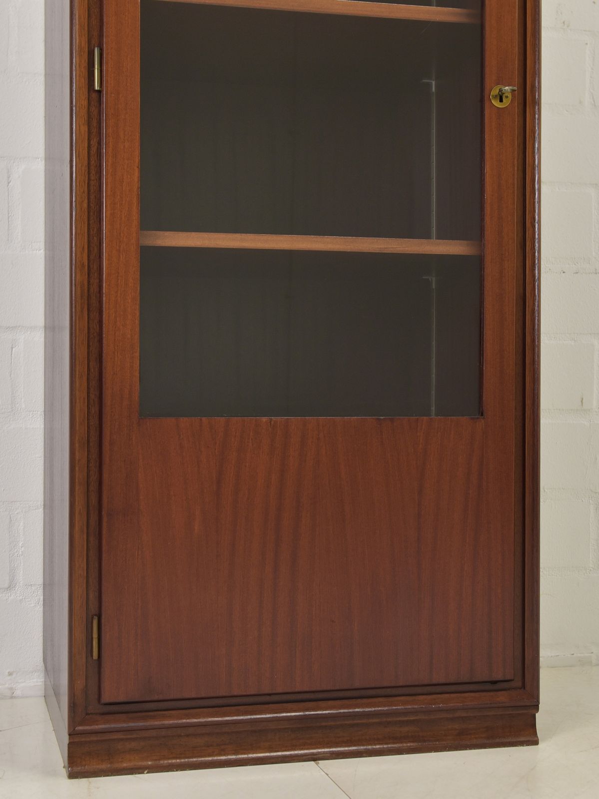 Narrow Mahogany Display Cabinet, Mid Century Art Deco, Circa 1955, Filing Cabinet On The Left, 1 Of 2 photo vintage