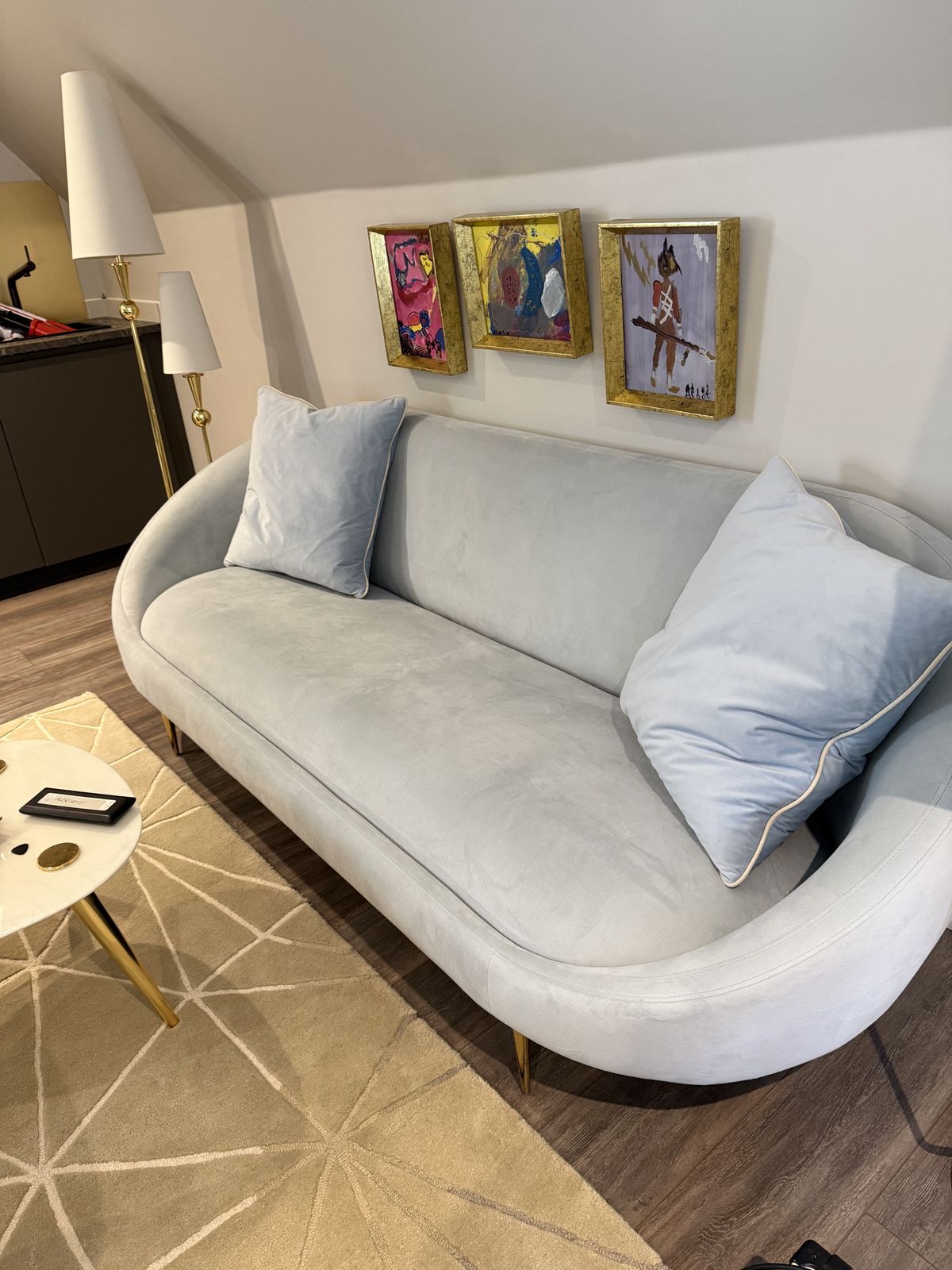 Jonathan Adler Ether Full Size Three Seater Sofa In Bergamo Ice (Very Light Blue) Velvet photo furniture