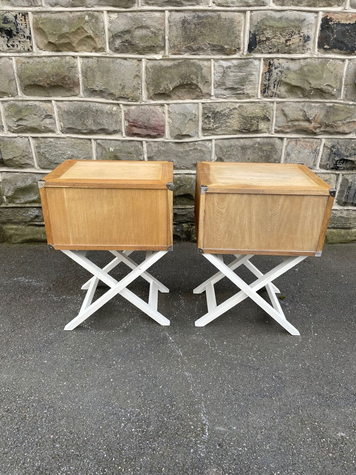 Pair Oak Military Style Bedside Tables photo Furniture