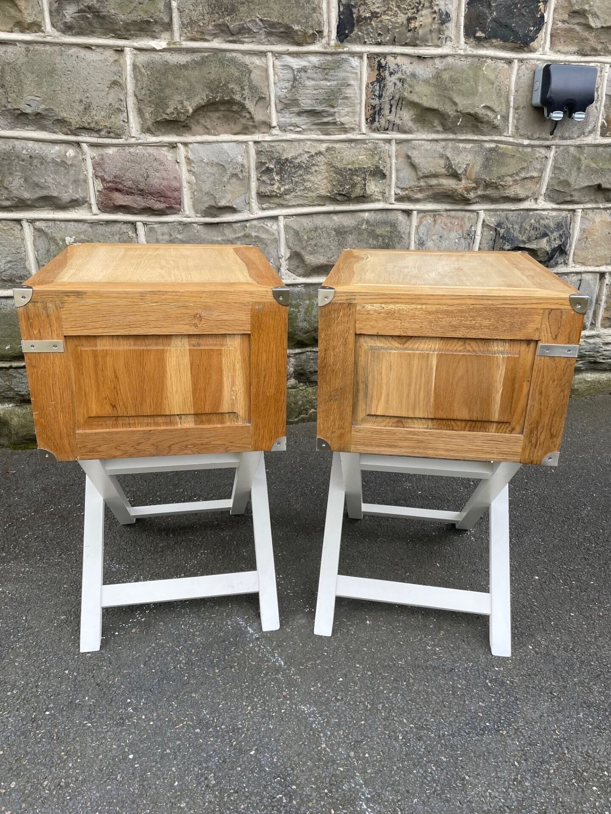 Pair Oak Military Style Bedside Tables photo 315.0