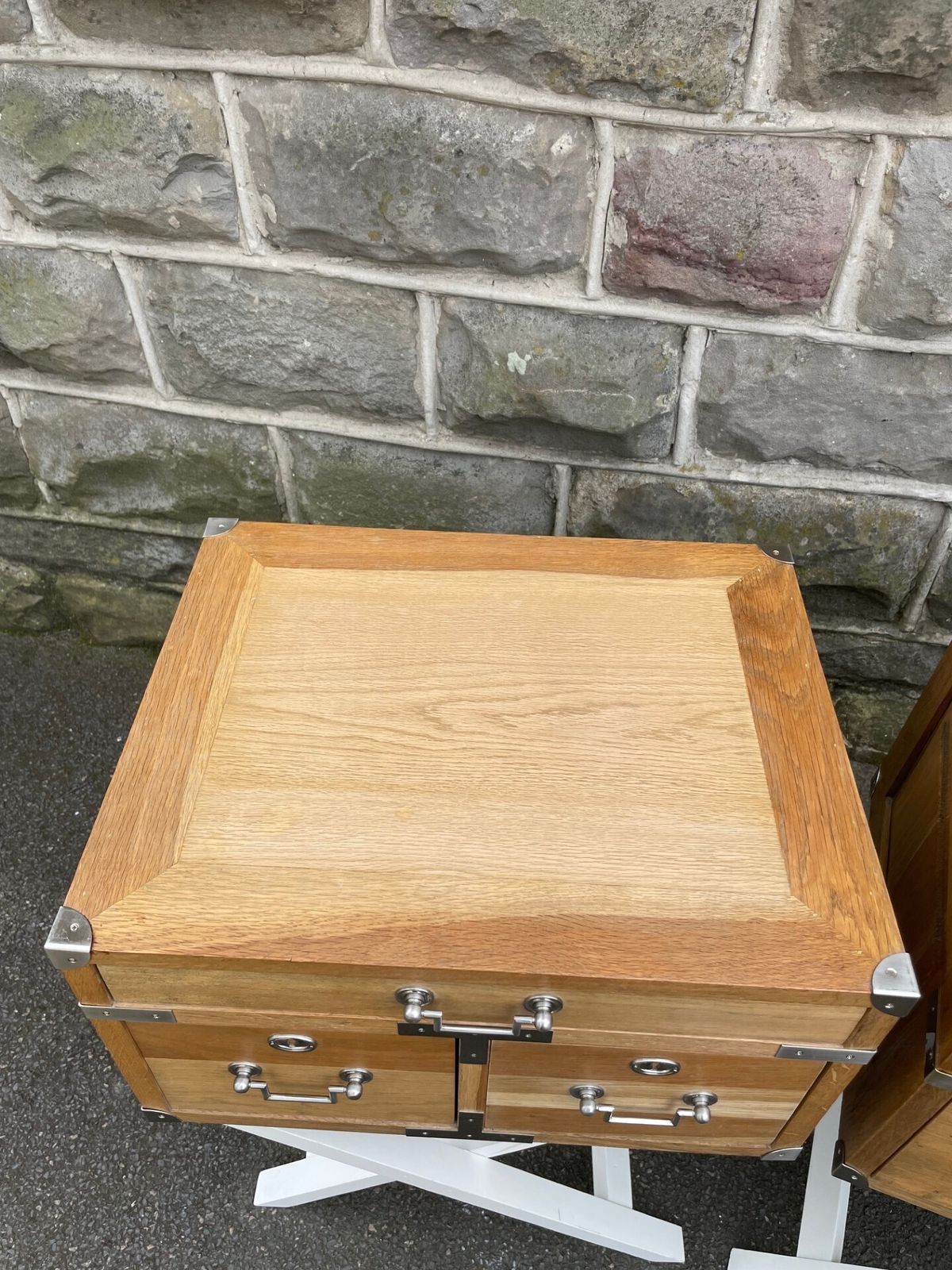 photo furniture Pair Oak Military Style Bedside Tables
