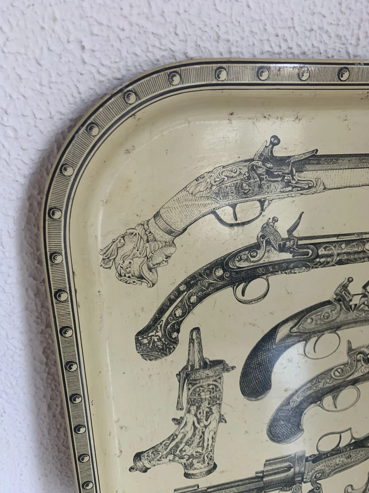 Metal Tray Guns Design Piero Fornasetti Style Vintage 1960   33 X 33 Cm photo buy