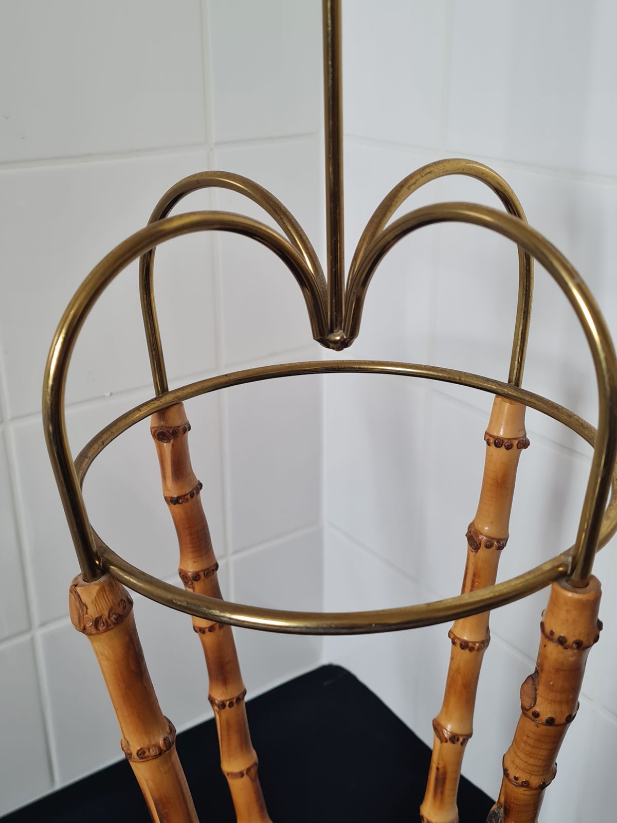 Mid Century Umbrella Shaped Bamboo & Steel, Umbrella Stand photo 120.0