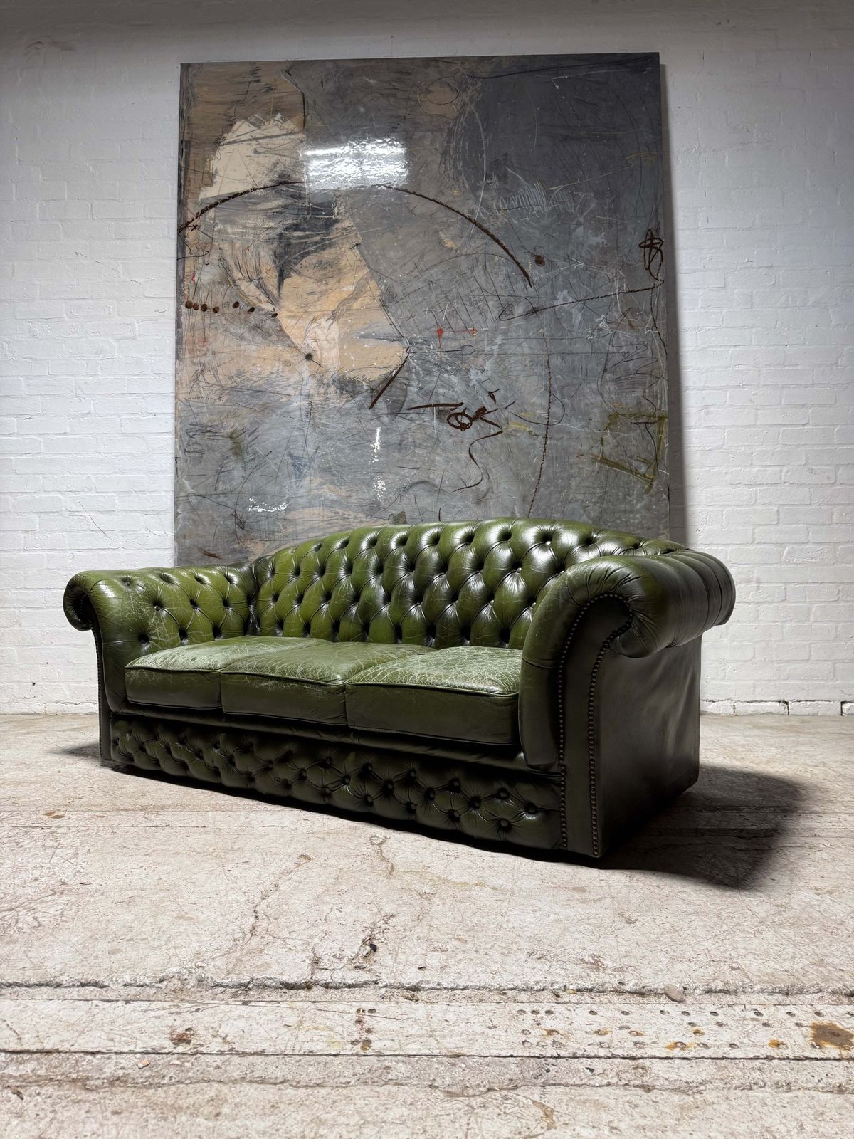 1 Of Matching Pair Of Lovely Second Hand Green Leather Chesterfield Sofa’s photo furniture
