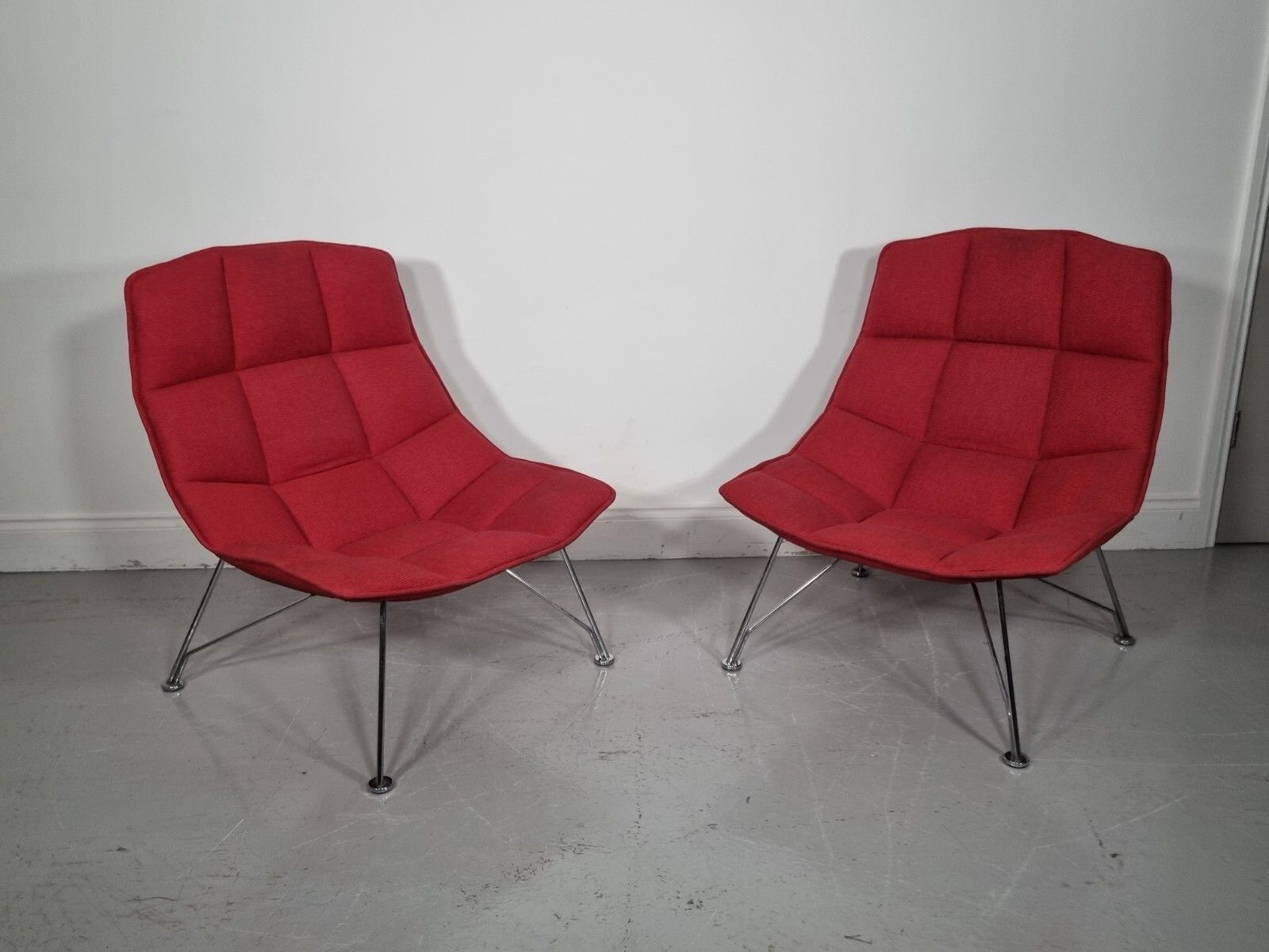 A Stunning Pair Of Knoll Jehs And Laub Lounge Chairs In Red Fabric (Pic 2) photo 3840.0