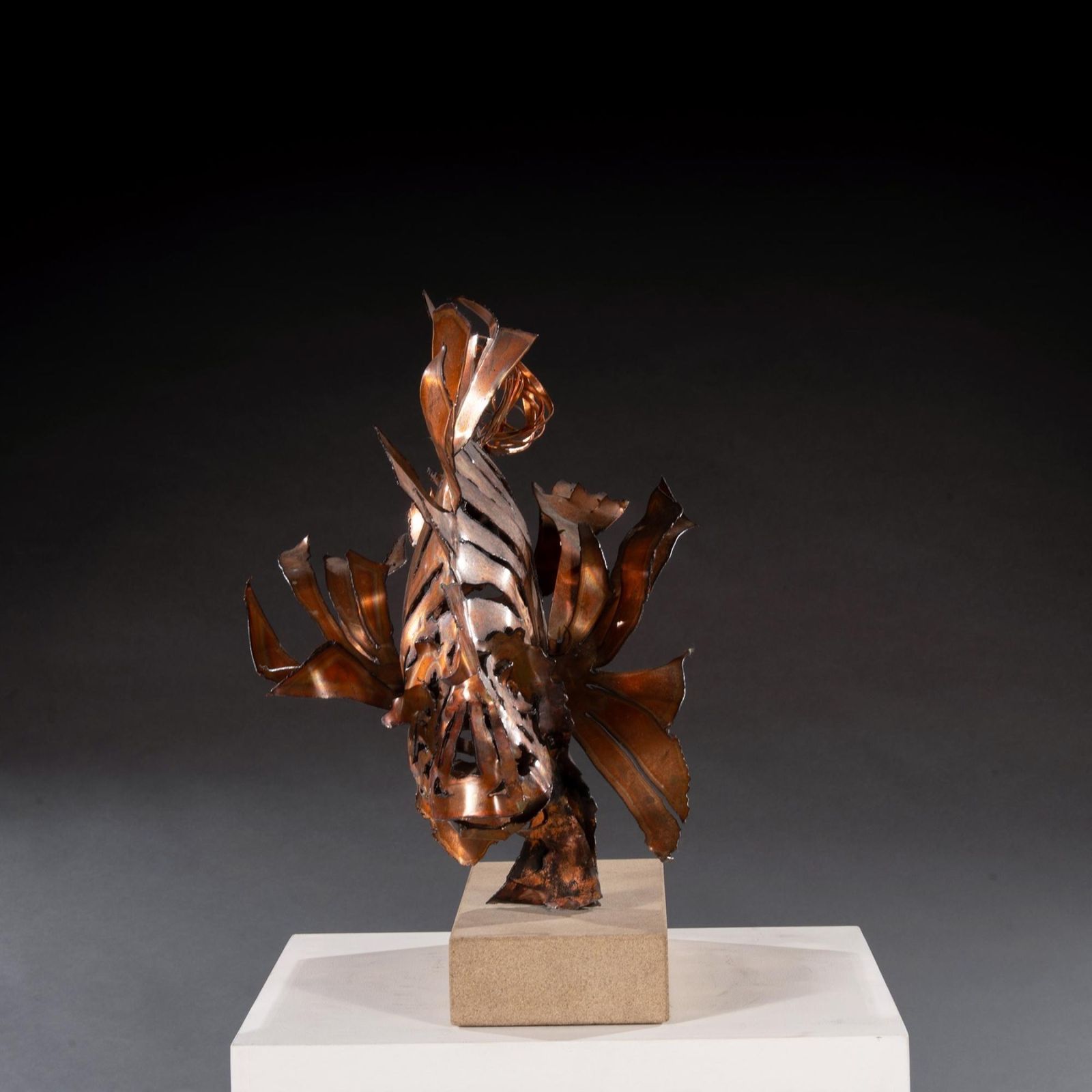 Contemporary Modern Art Copper Lionfish Sculpture By Tony Evans photo furniture