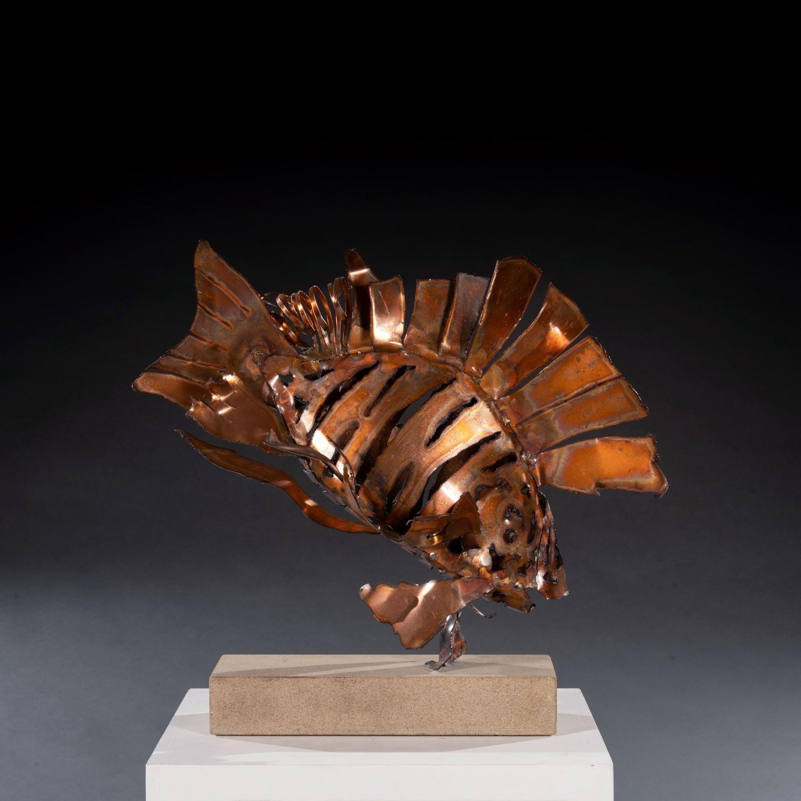 Contemporary Modern Art Copper Lionfish Sculpture By Tony Evans photo Art