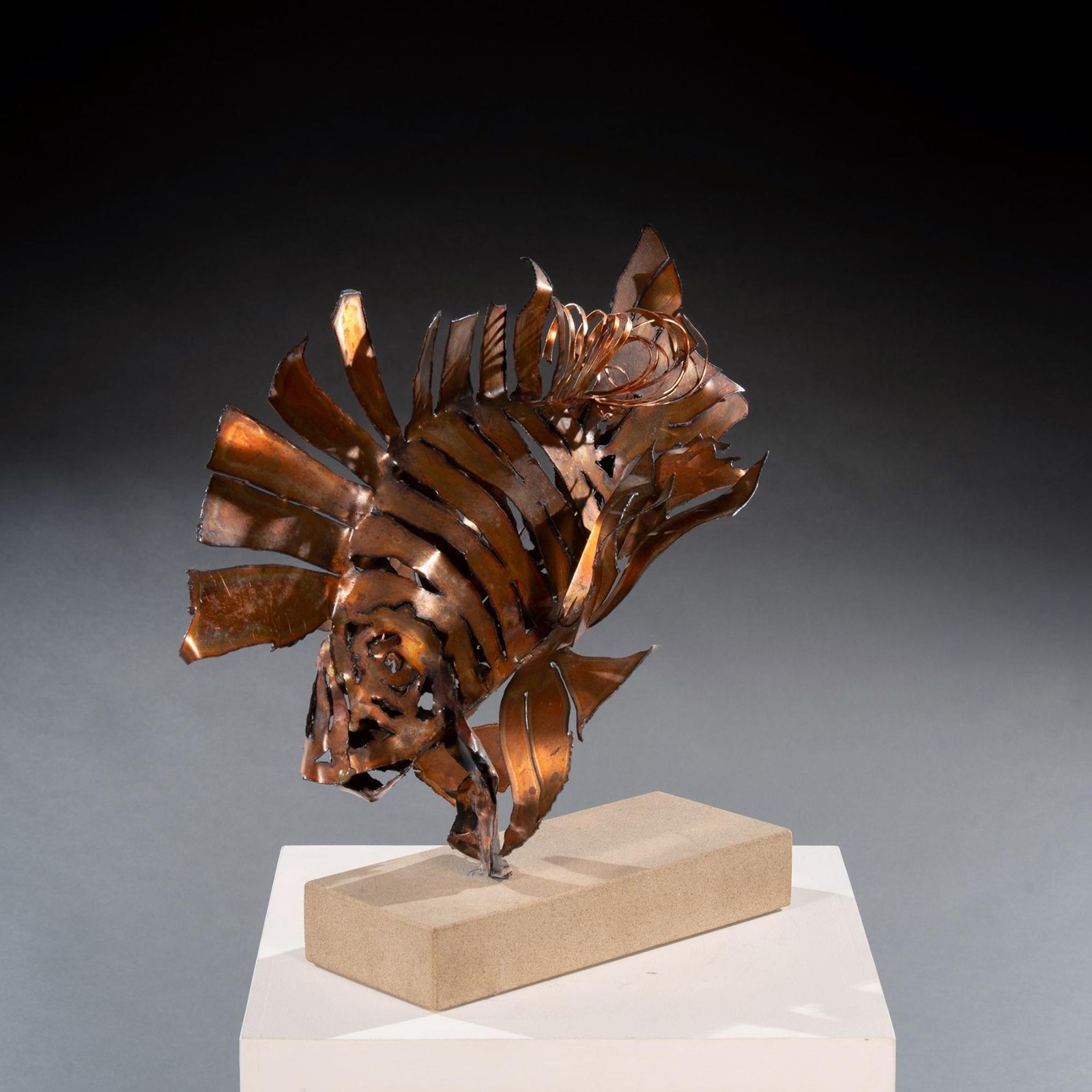 Contemporary Modern Art Copper Lionfish Sculpture By Tony Evans photo vinterior