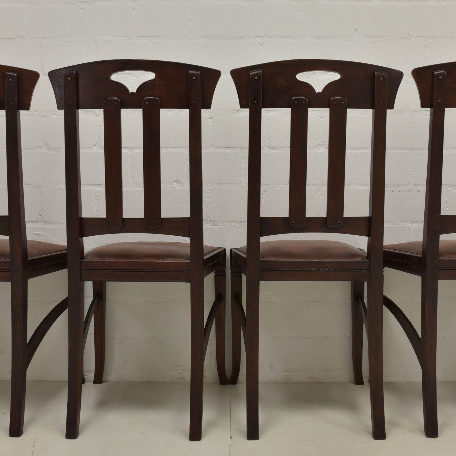 Antique! Set Of 6 Art Nouveau Chairs, Restored, Solid Oak, Faux Leather, Dining Room photo buy