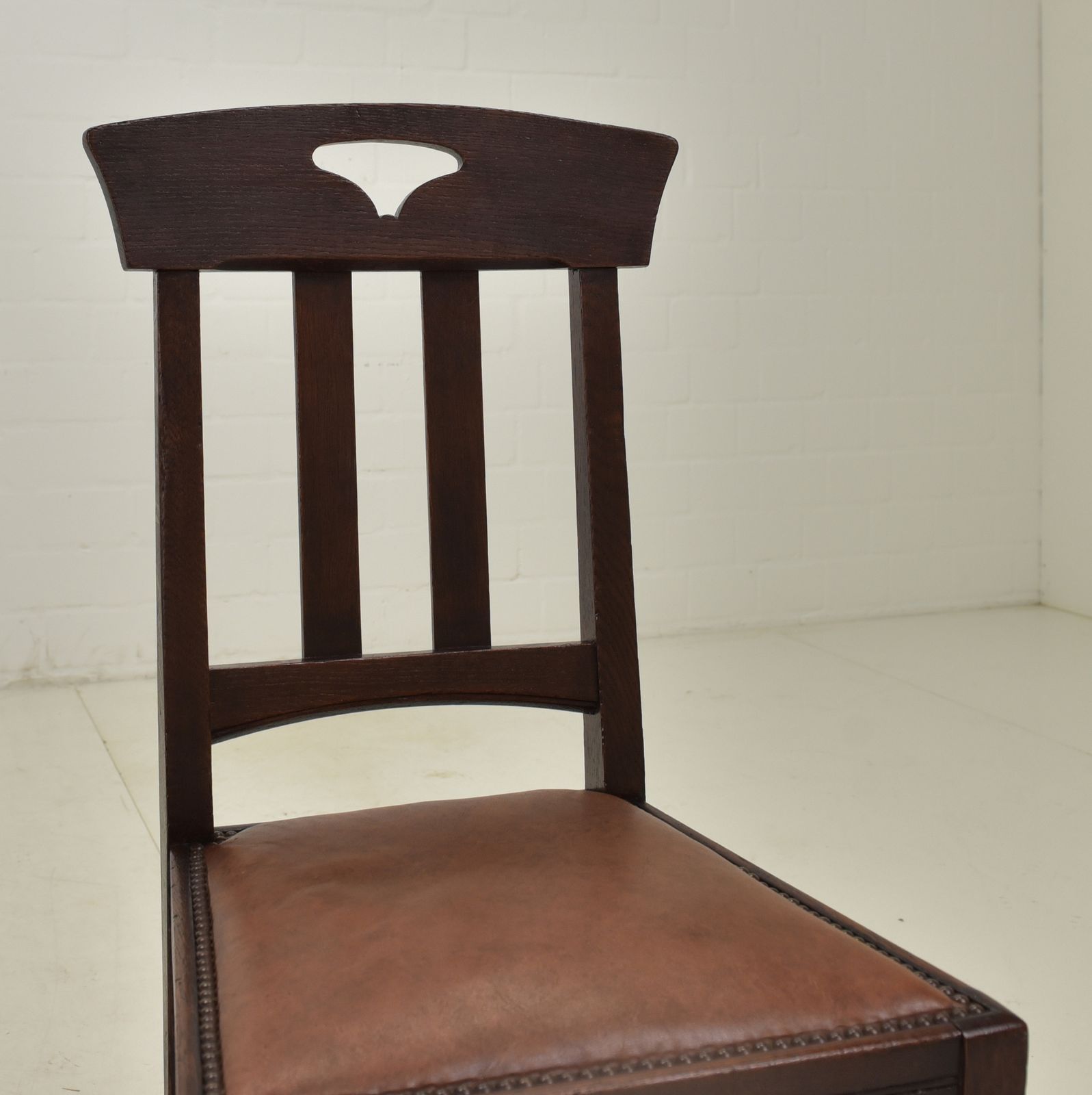photo for sale Antique! Set Of 6 Art Nouveau Chairs, Restored, Solid Oak, Faux Leather, Dining Room