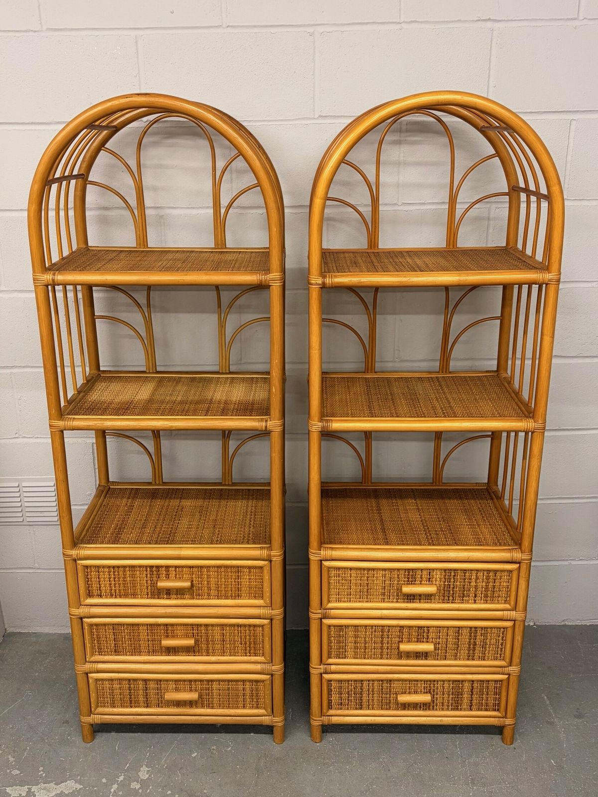 Pair Of 1970s Bamboo Shelving Units With Drawers photo Furniture