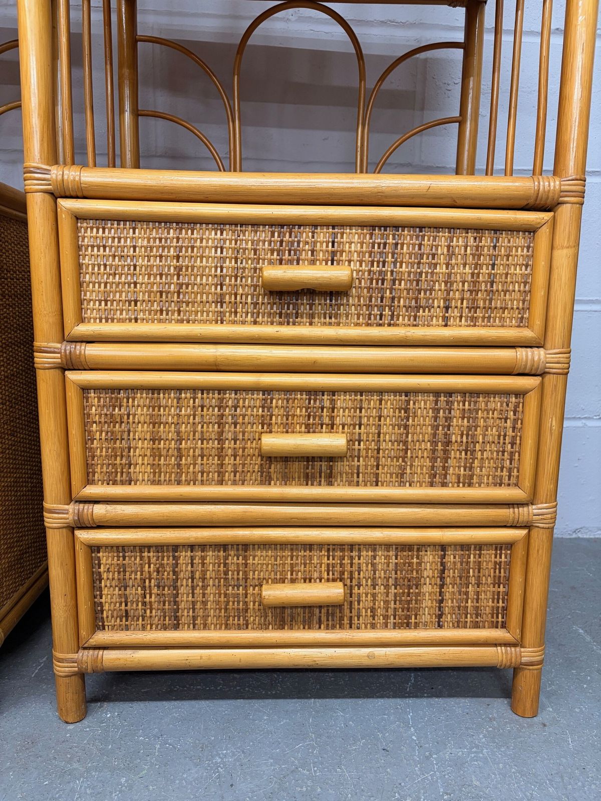 Pair Of 1970s Bamboo Shelving Units With Drawers photo buy