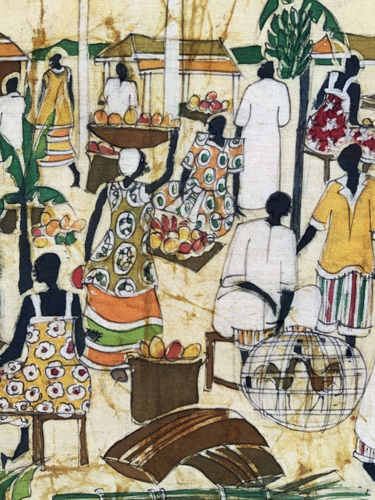 photo buy Huge Magnificent African Market Day Batik Fine Cloth Picture Vintage 1950s