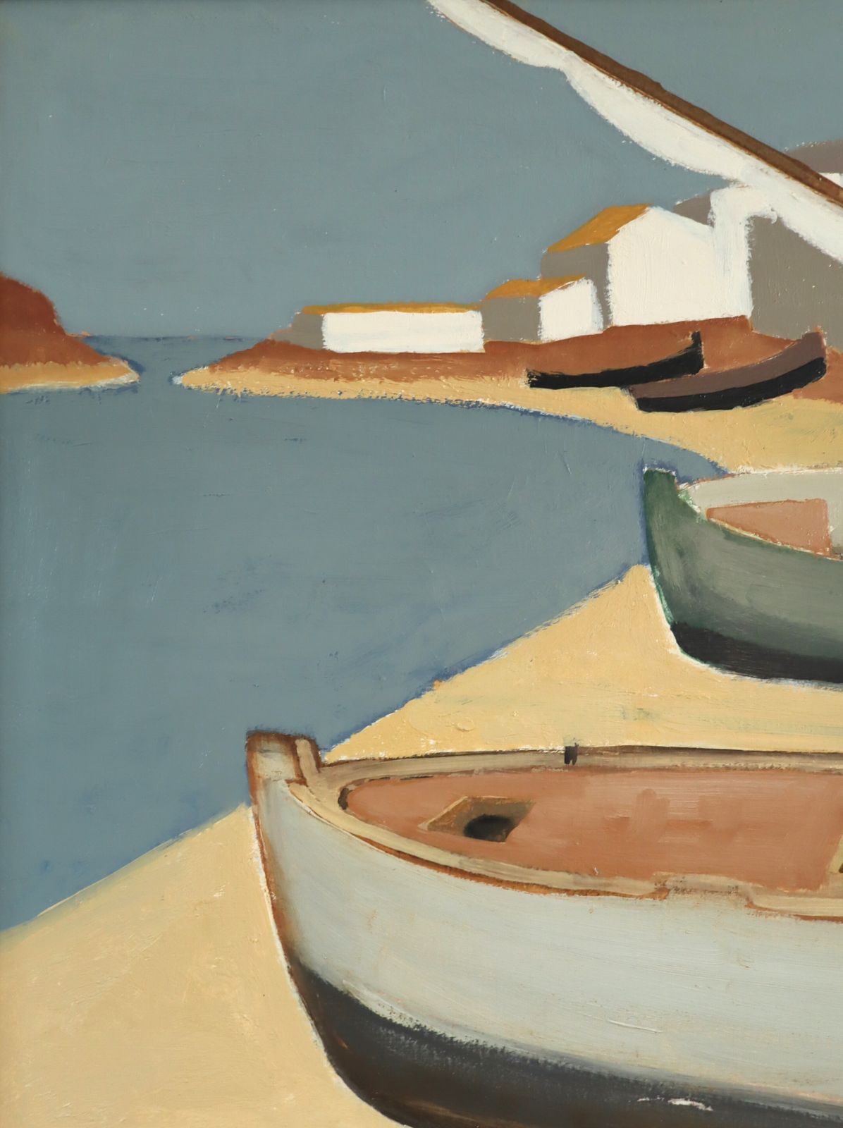 Quiet Mooring  Oil Painting, 1950s photo vintage