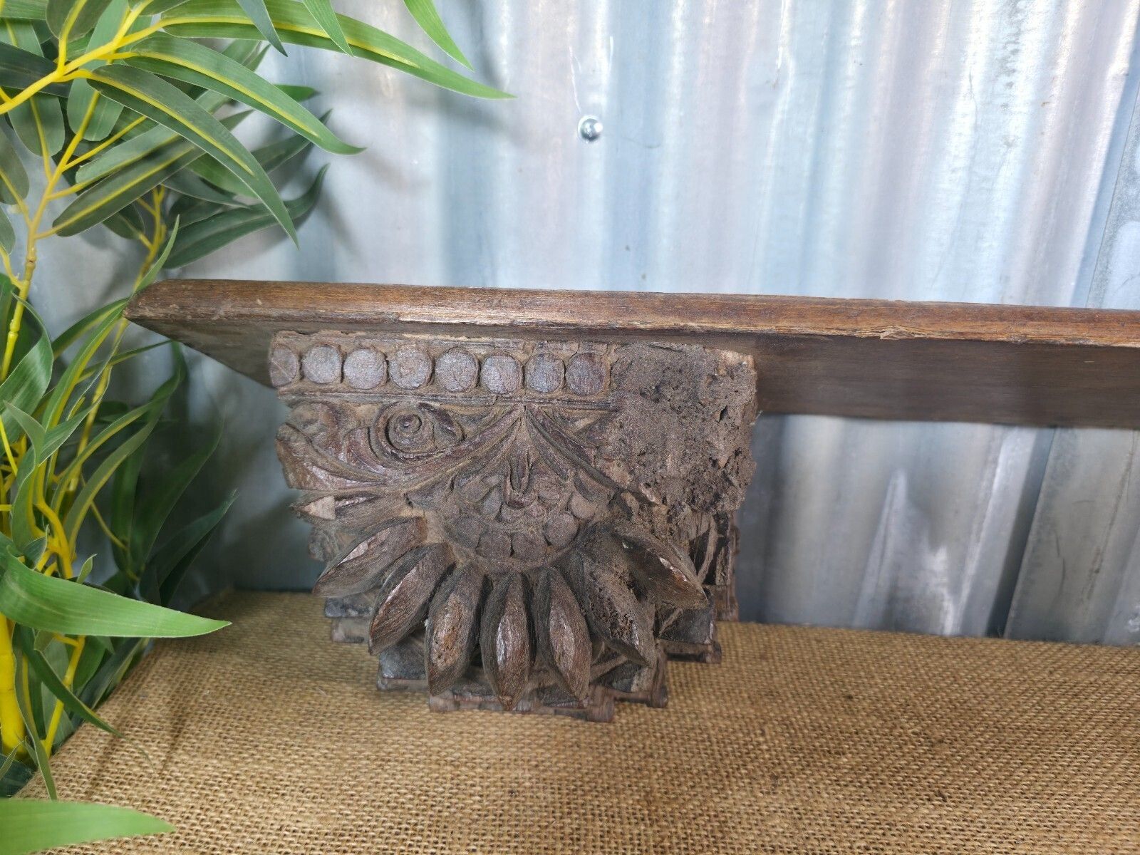Vintage Indian Reclaimed Architectural Carved Wooden Wall Shelf photo furniture