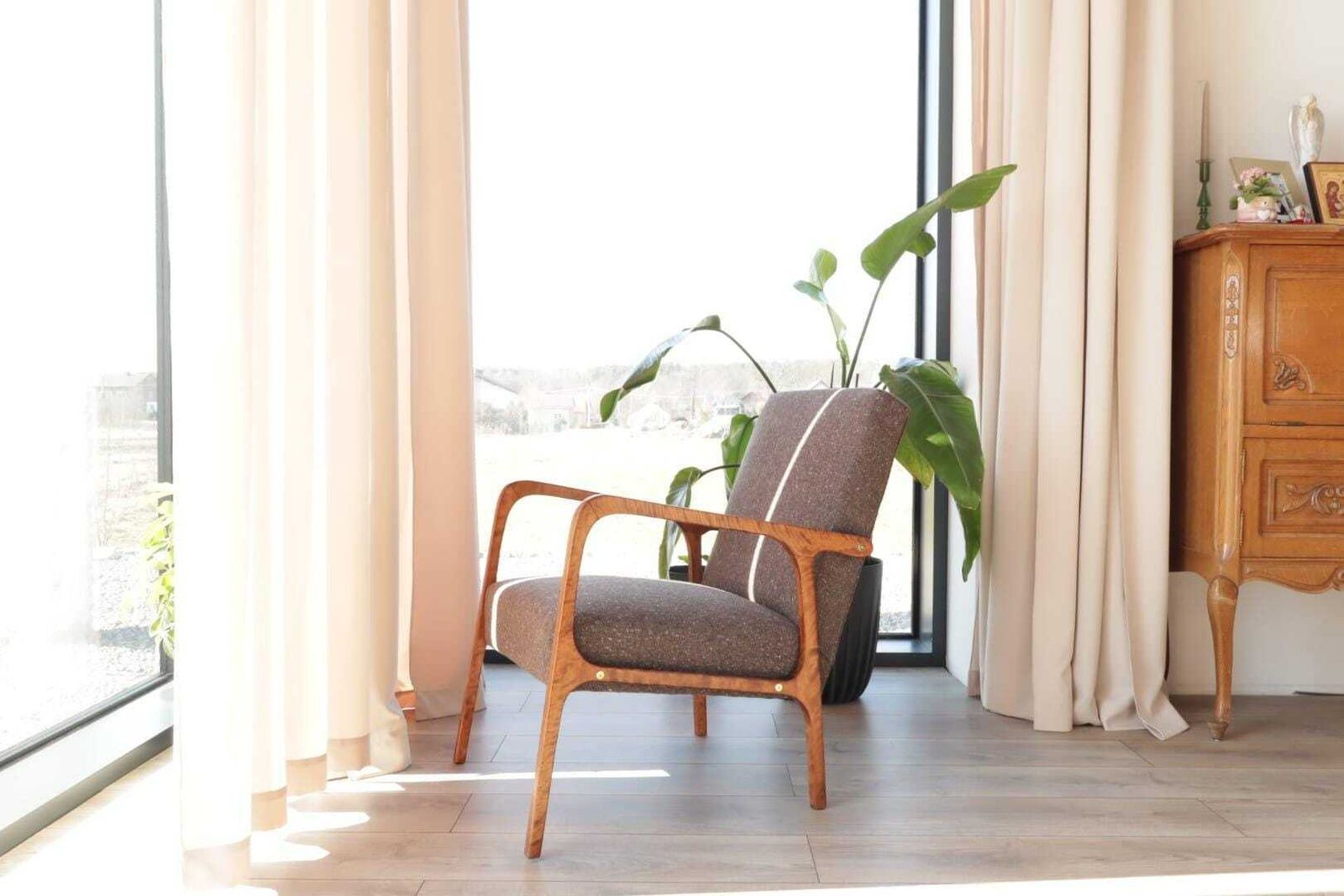 Mid Century Armchair Cacao Tweed Upholstery, 1960, Poland photo 780.0