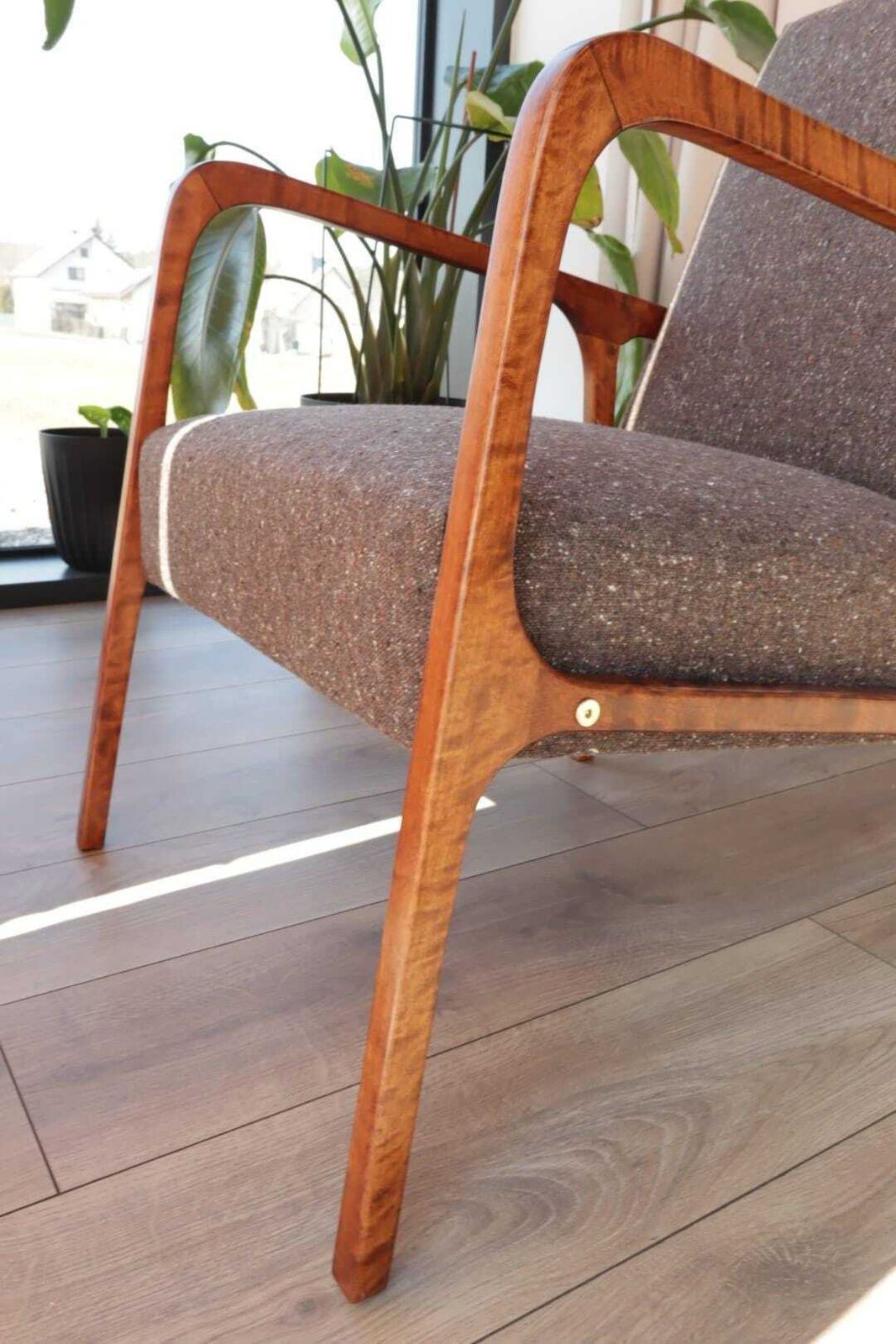 Mid Century Armchair Cacao Tweed Upholstery, 1960, Poland photo buy