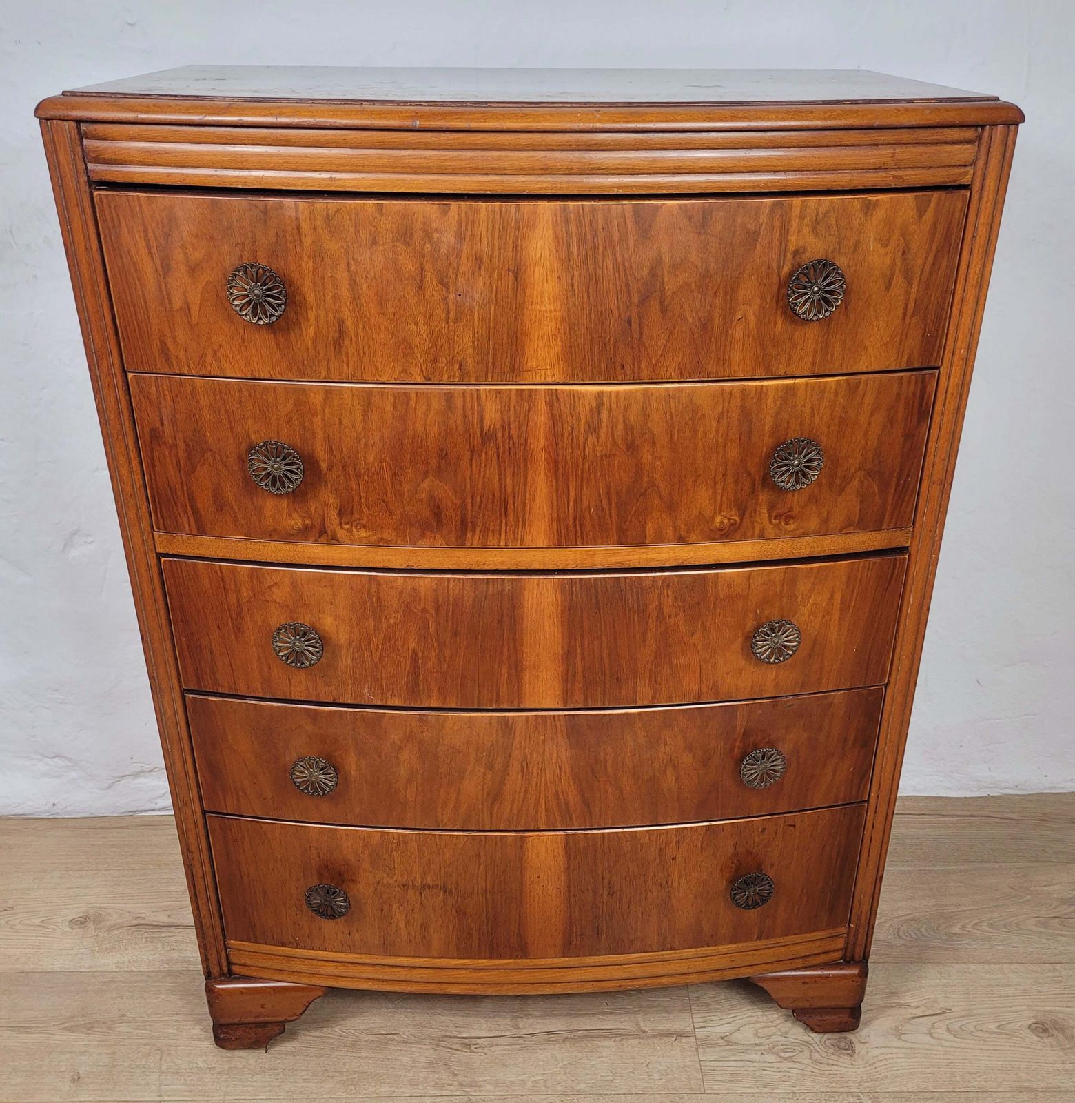 Furniture Vintage Chest Of Drawers Walnut 1960s Bow Front English photo