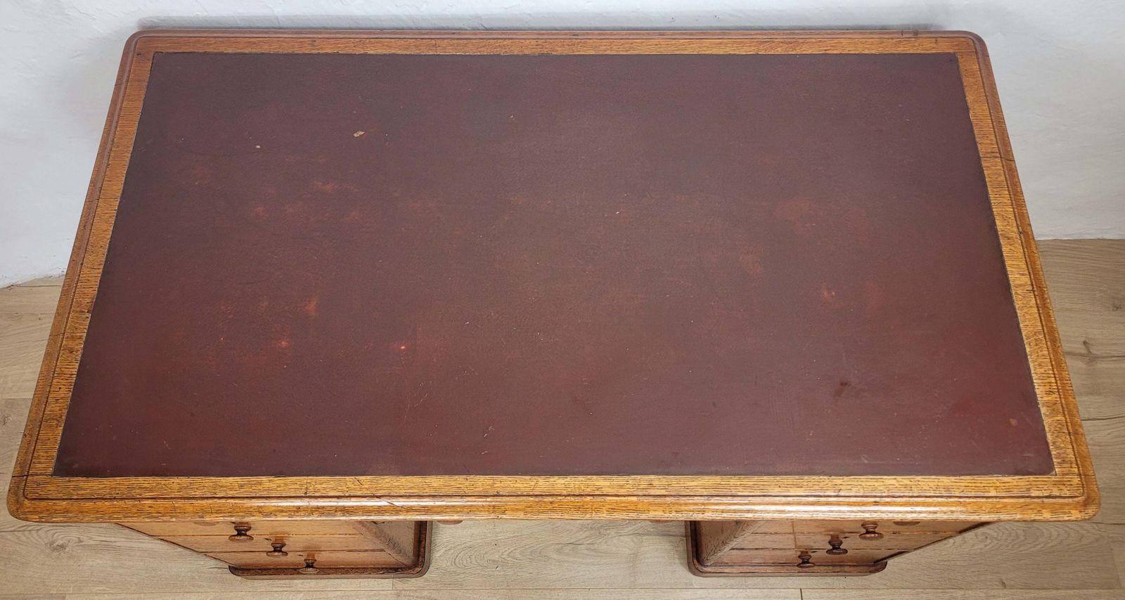 Victorian Writing Desk Oak Knee Hole Leather 19thc Antique photo vinterior