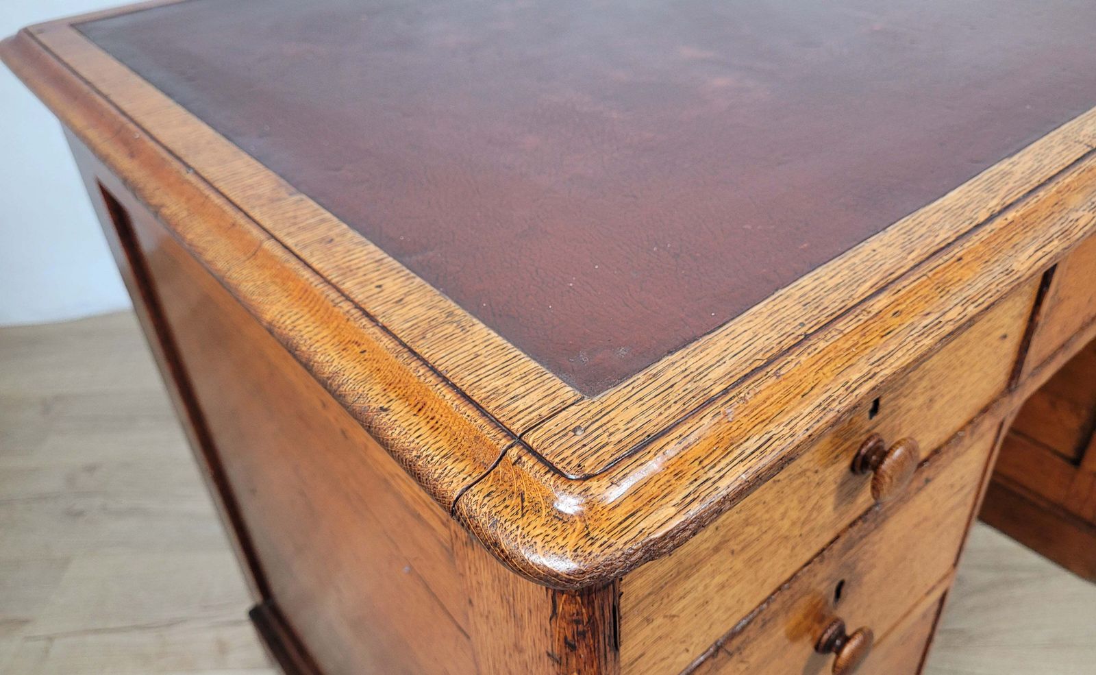 Victorian Writing Desk Oak Knee Hole Leather 19thc Antique photo buy
