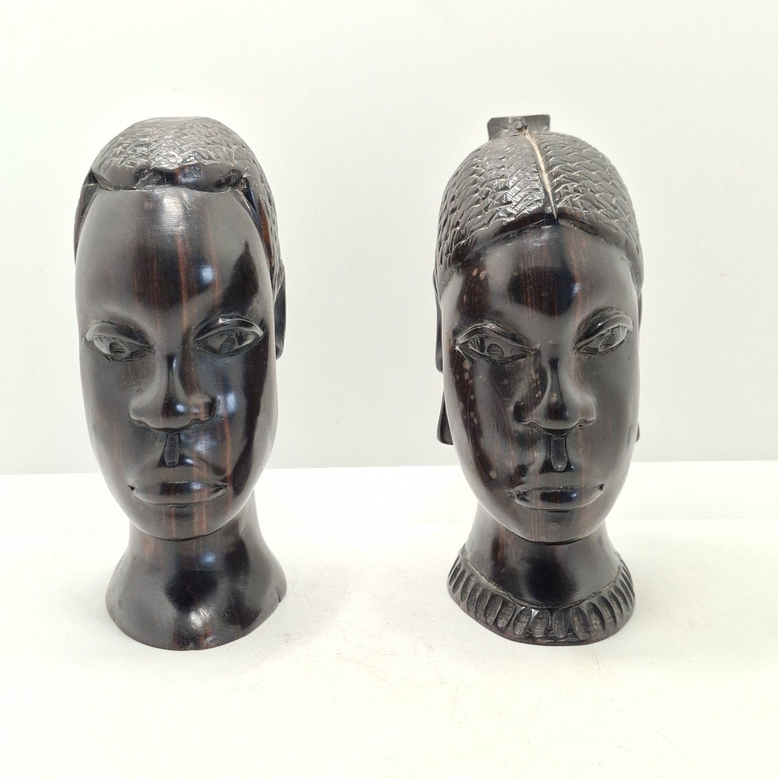 Collection Of African Carved Wood Busts Vintage Tribal Ethnographic Decor photo vinterior