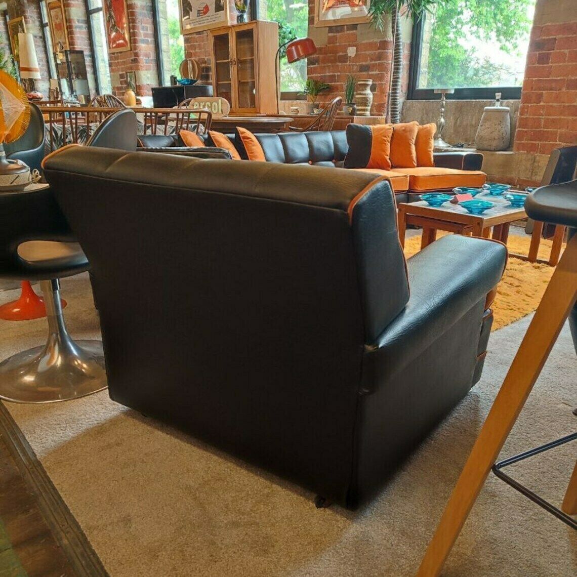 photo for sale Retro Chic: 1950s Mid Century Modular Sofa Set With Stylish Curved Design And Vibrant Upholstery