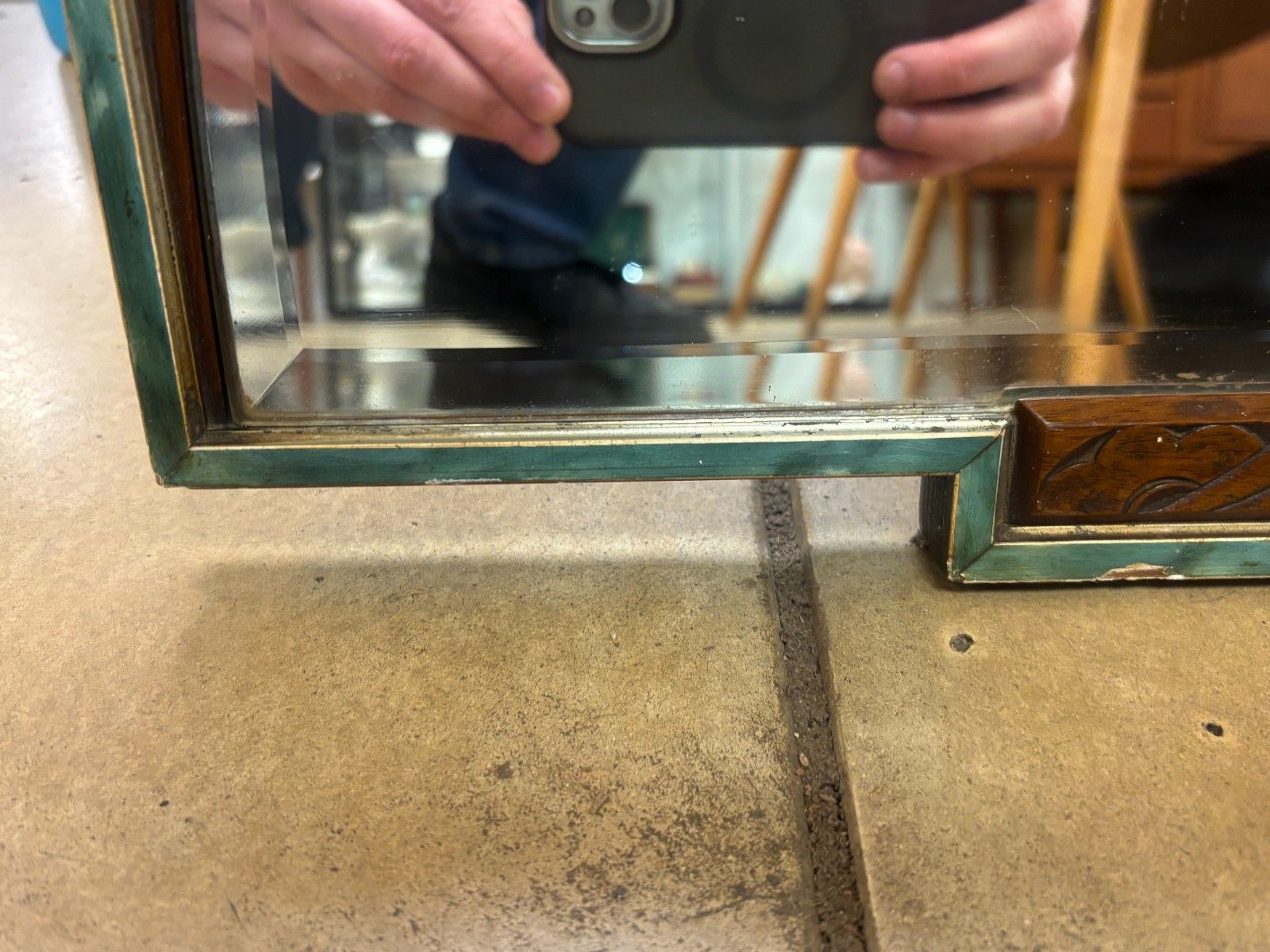 Art Deco Half Moon Wall Mirror With Wooden Sides As Found photo buy