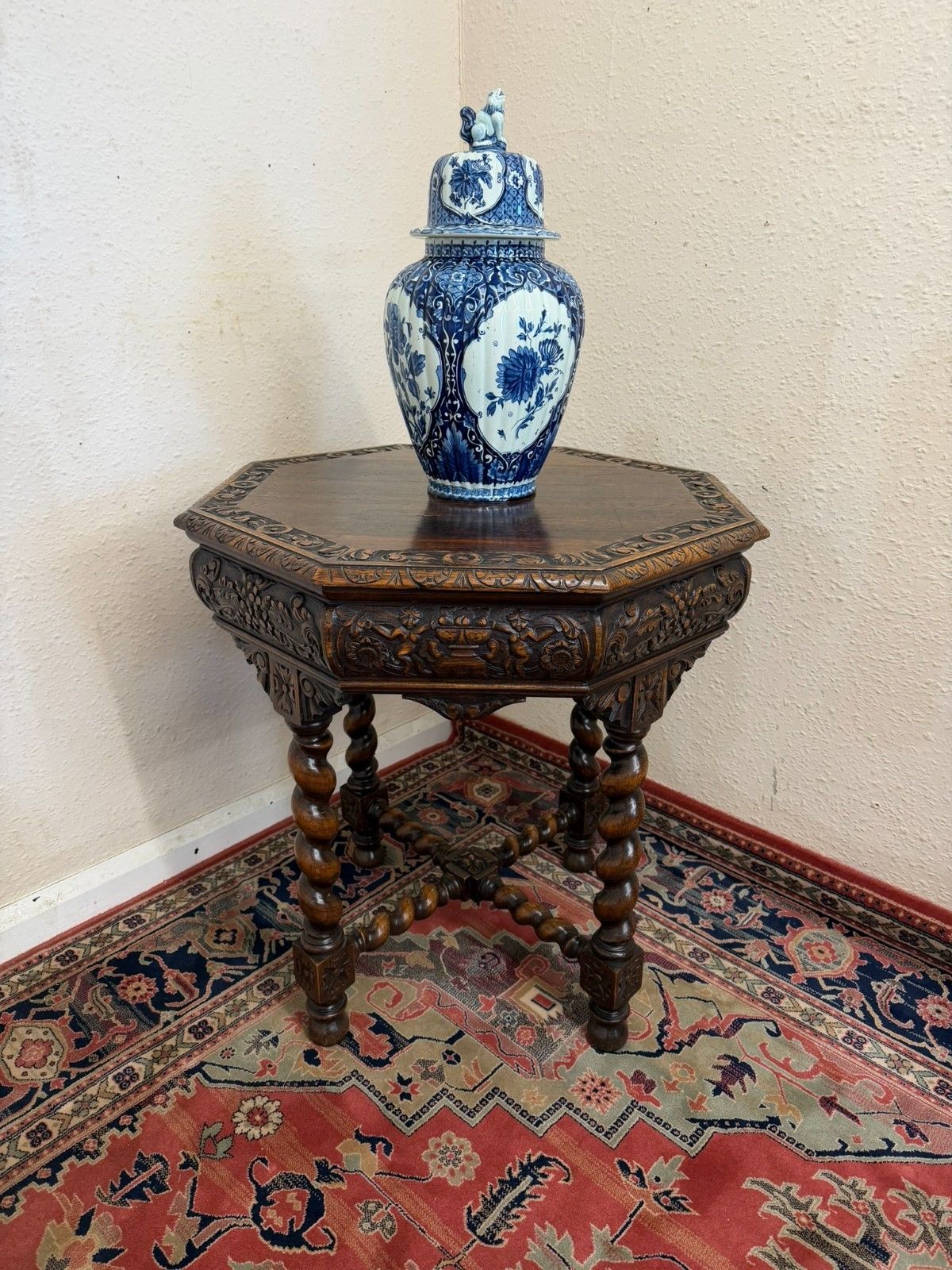 Victorian Octangonal Carved Oak Centre Table/Accent Table Circa 1900 photo for sale