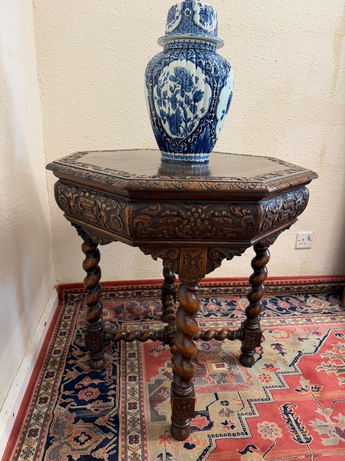 Victorian Octangonal Carved Oak Centre Table/Accent Table Circa 1900 photo buy