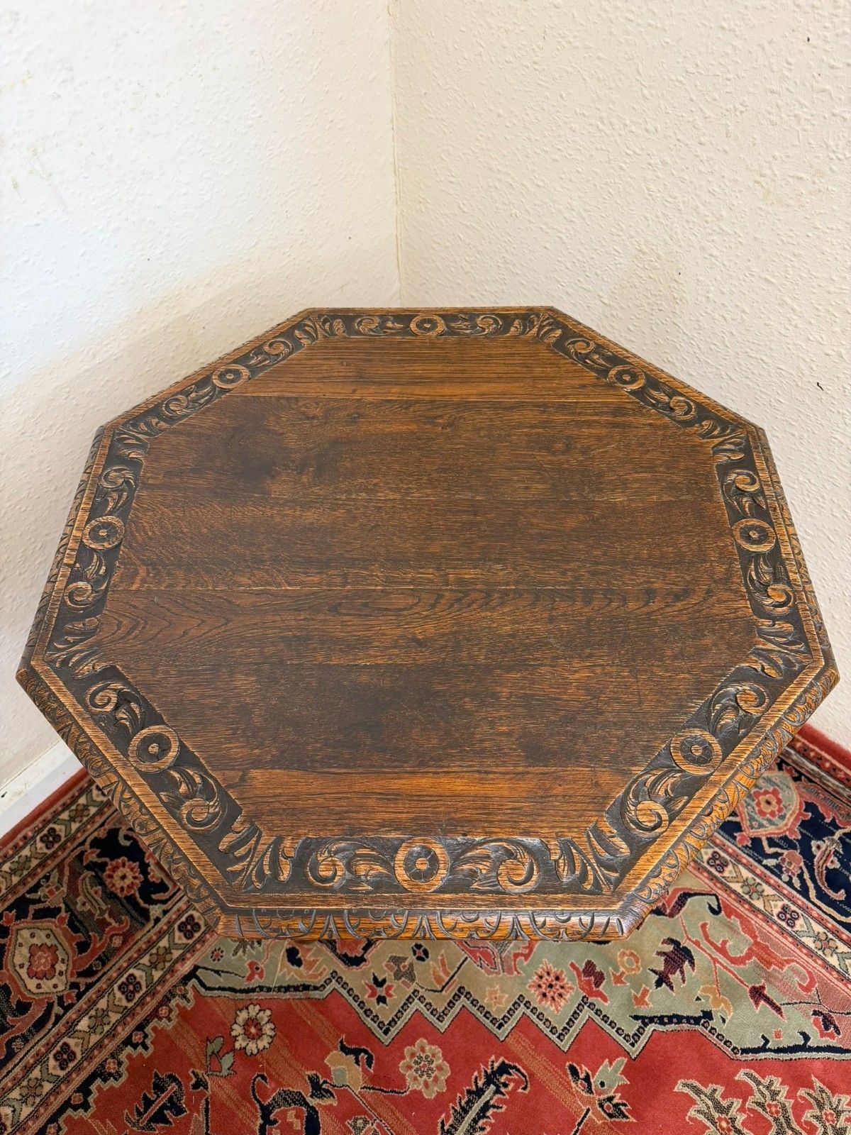 Furniture Victorian Octangonal Carved Oak Centre Table/Accent Table Circa 1900 photo