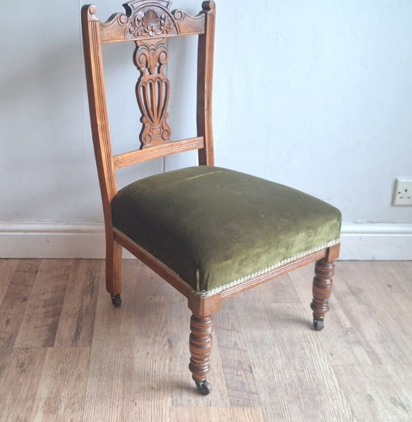 Quaint Victorian Circa 1890 Mahogany Upholstered Bedroom /Nursing /General Chair photo vinterior