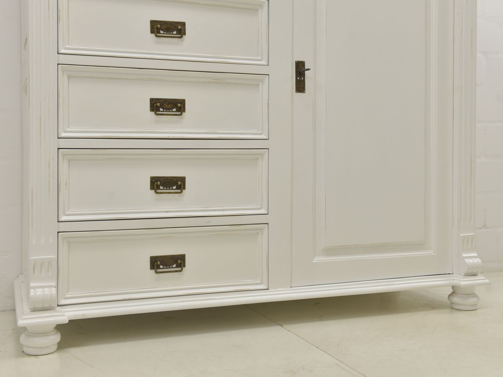 photo for sale Antique! Restored White Lacquered Vertico, Gründerzeit Tall Chest Of Drawers, Cabinet