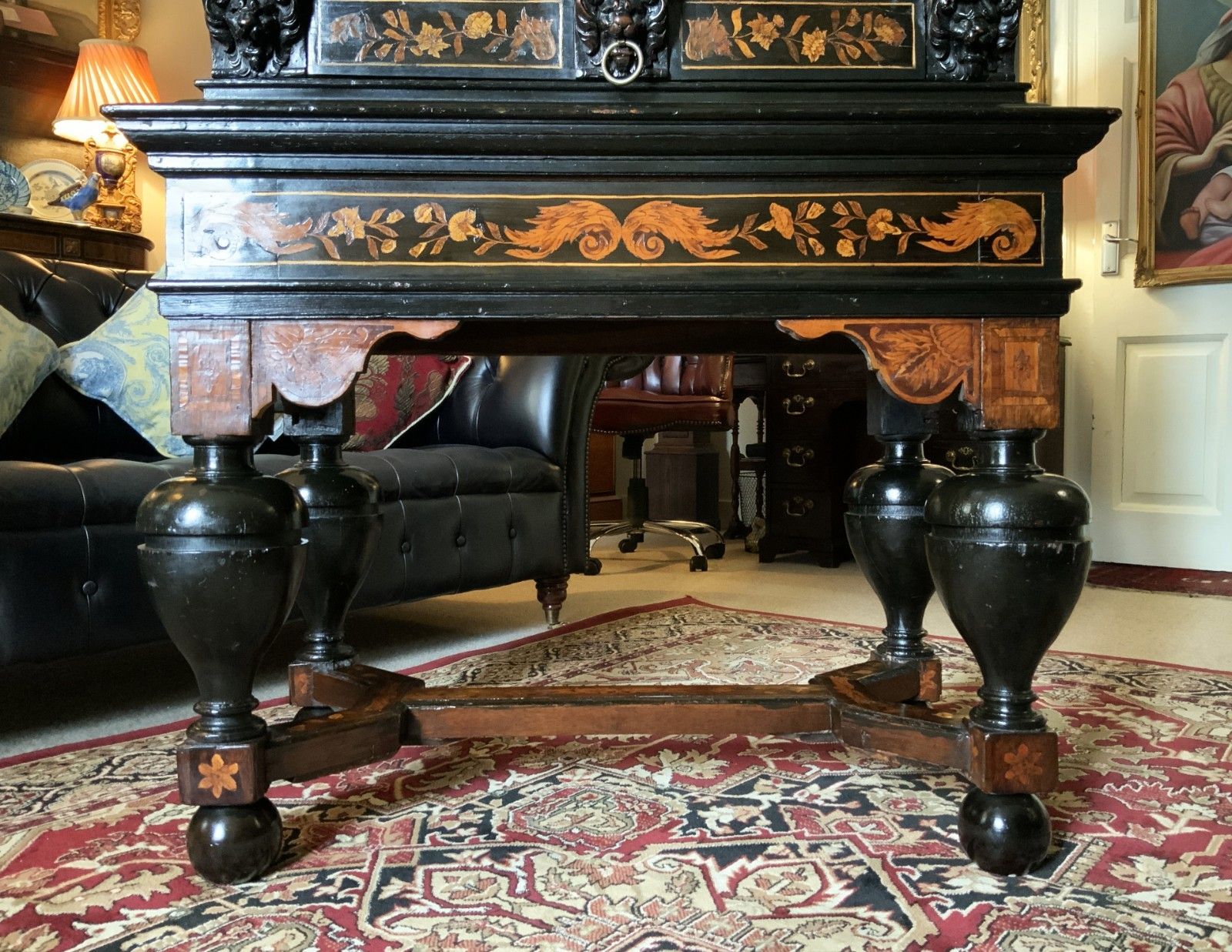 5850.0 17th Century Dutch Baroque Marquetry Cabinet On Stand Floral And Pewter Inlay photo