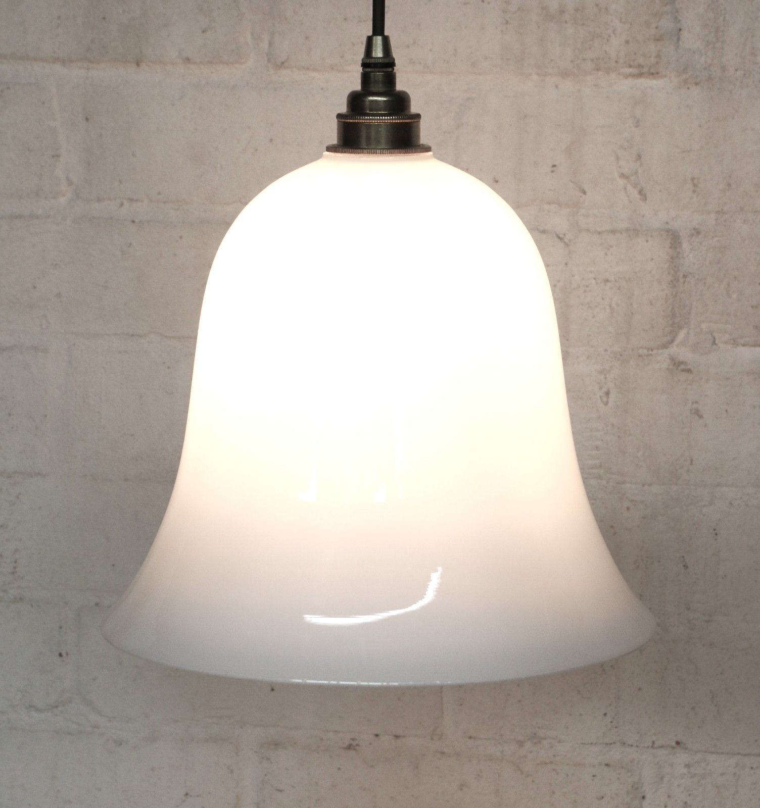 Ceiling Light A Vintage Large French Cased Milk Glass Bell Pendant Ready To Hang photo Lighting
