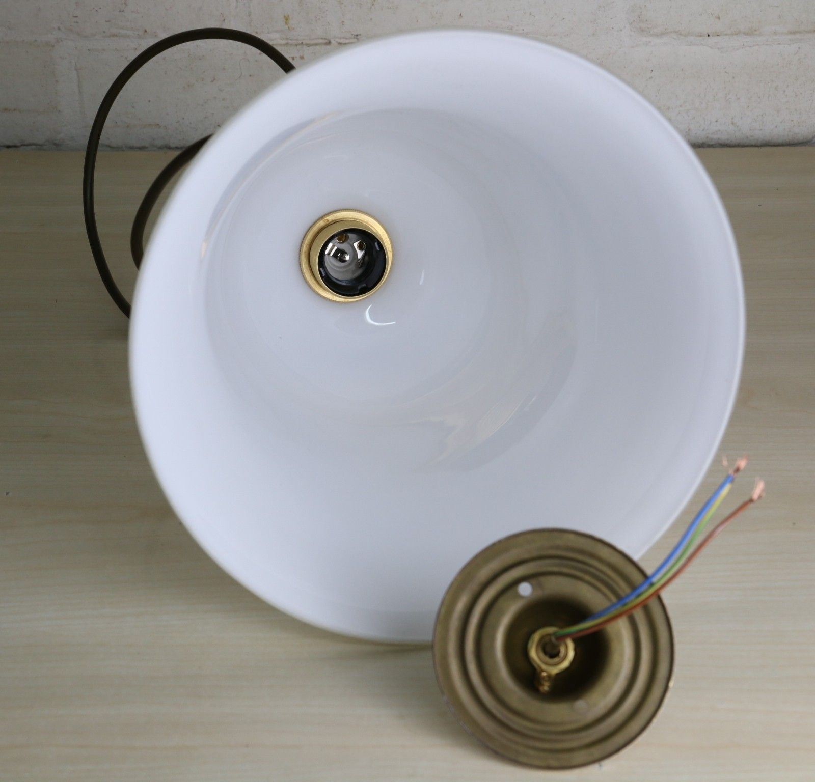 photo furniture Ceiling Light A Vintage Large French Cased Milk Glass Bell Pendant Ready To Hang