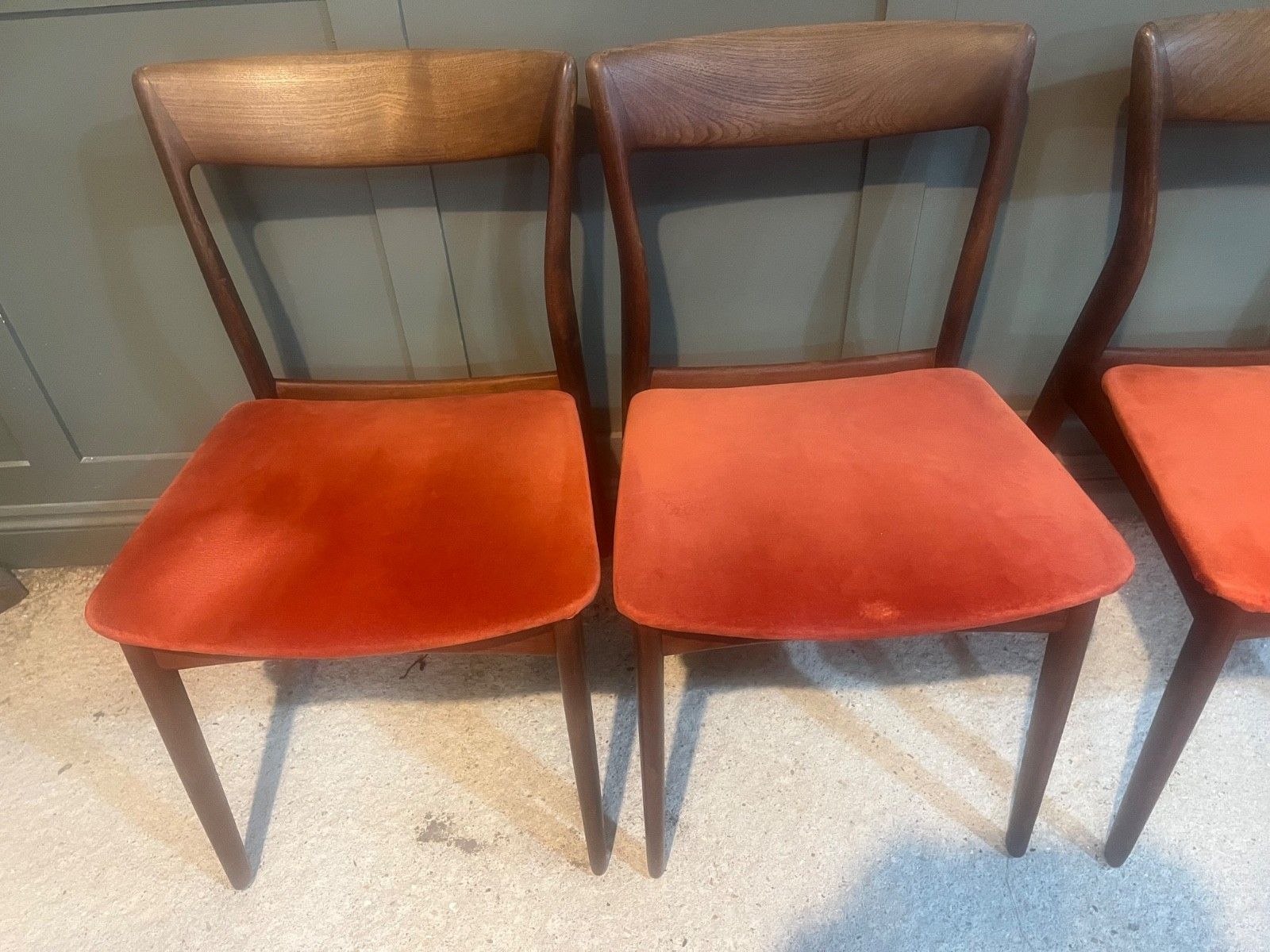 photo for sale Teak Danish Dining Chairs By R. Borregaard For Viborg Circa 1960’s X 4