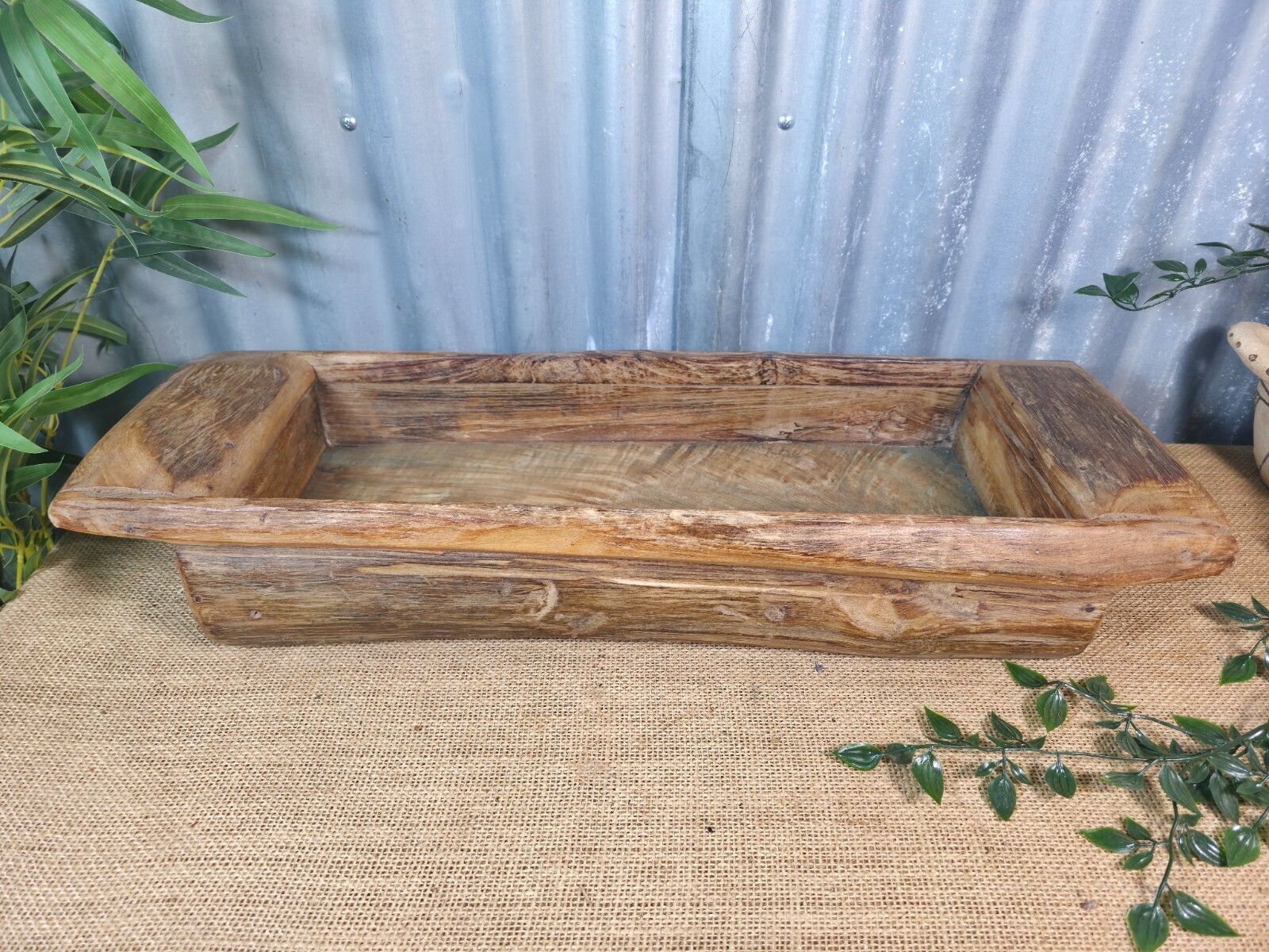Vintage Rustic Wabi Sabi Hand Made Hardwood Wooden Trough