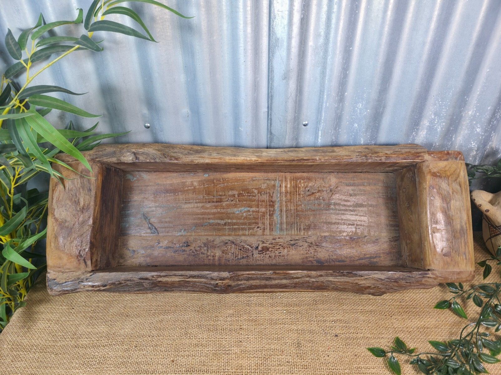 Vintage Rustic Wabi Sabi Hand Made Hardwood Wooden Trough photo for sale